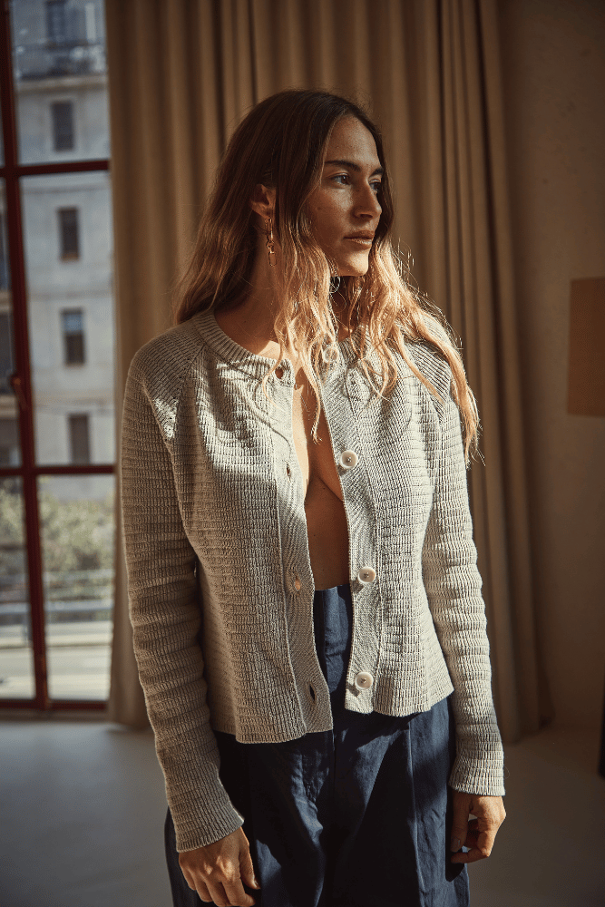 VALERIE 100% Organic Cotton Cardigan in pearl grey - L'Envers