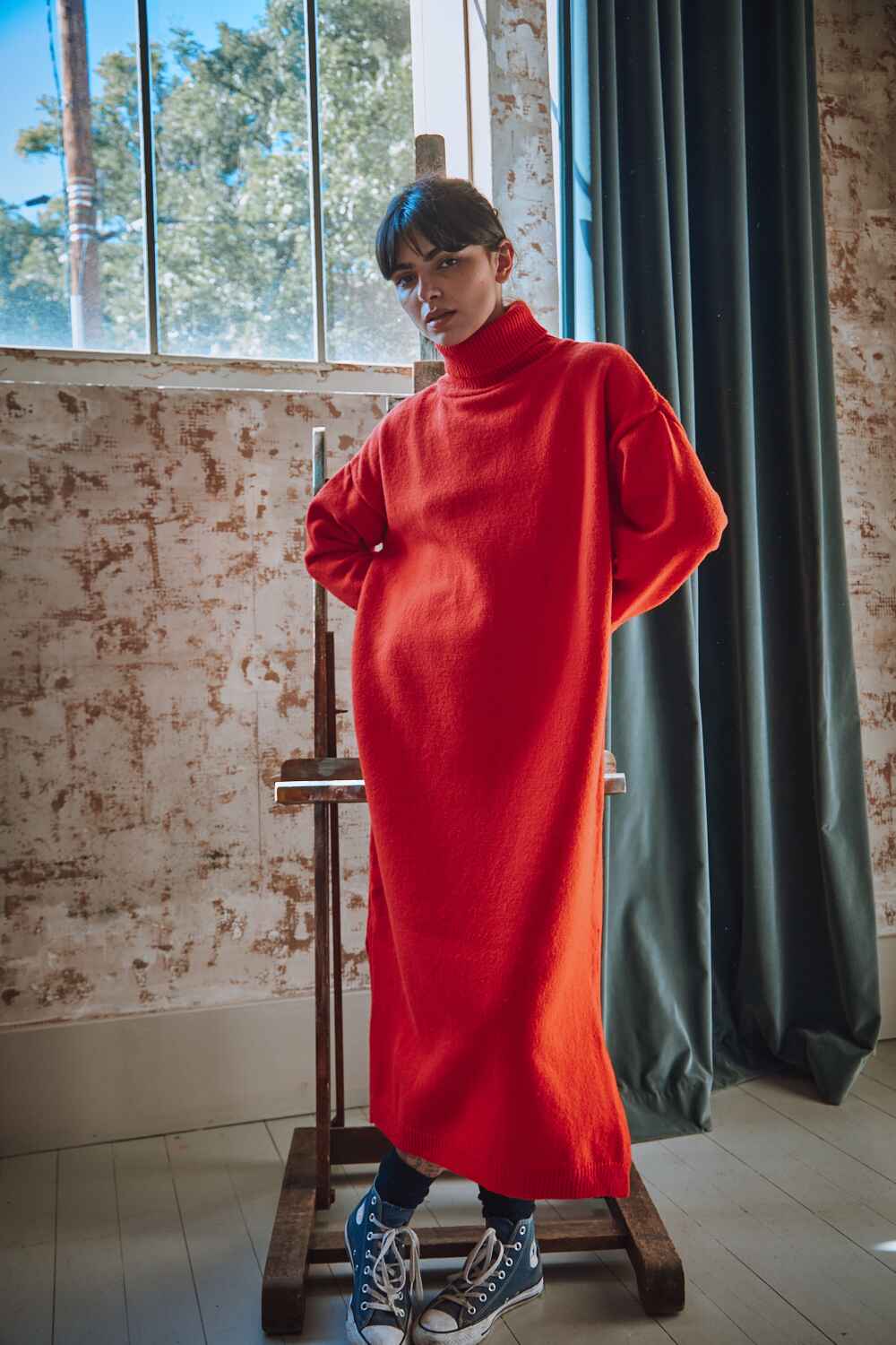 FREYA Robe en laine mérinos - Rouge