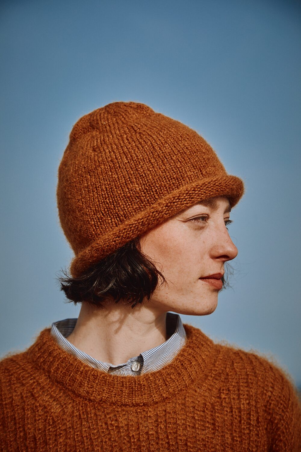 Bonnet roulé MARION en laine mohair - Ambre