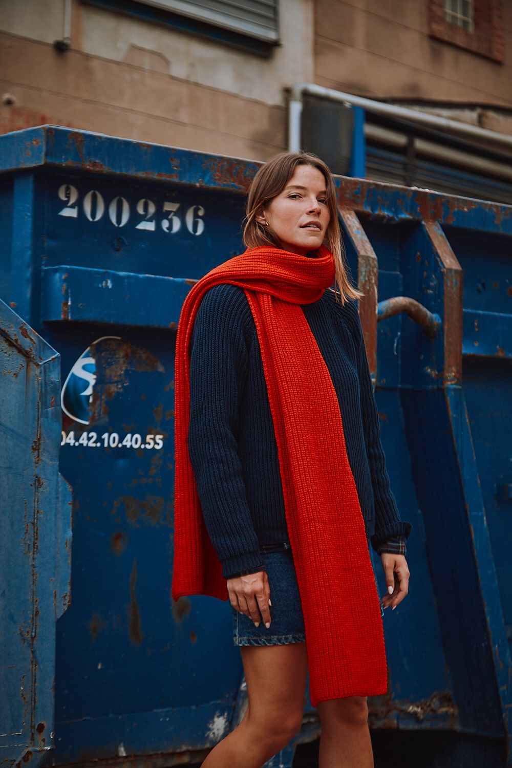 CAMILLE Longue écharpe en laine mérinos - Rouge