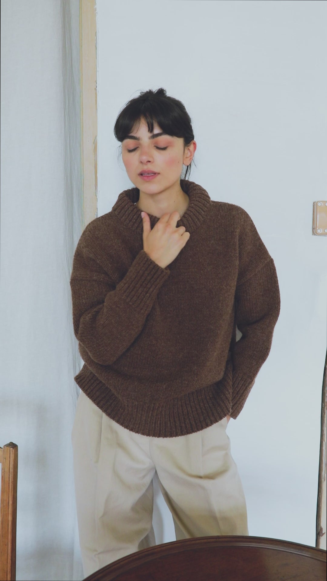 STEPHANIE Pull oversize en laine mérinos - Chocolat Tricot 100% cruelty- free and sustainable - L'envers 