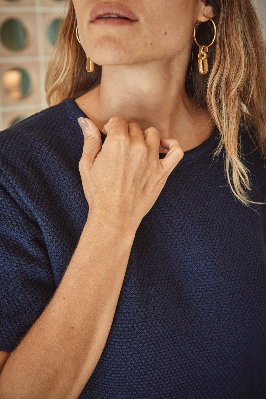 LÉA Short-Sleeve Tee in Navy Blue Organic Cotton - L'Envers