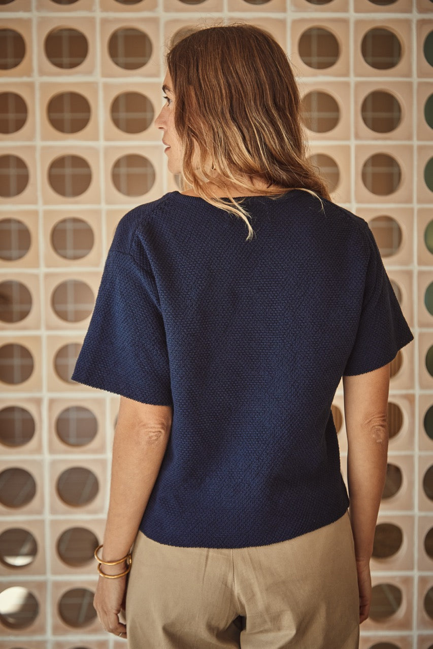 LÉA Short-Sleeve Tee in Navy Blue Organic Cotton - L'Envers