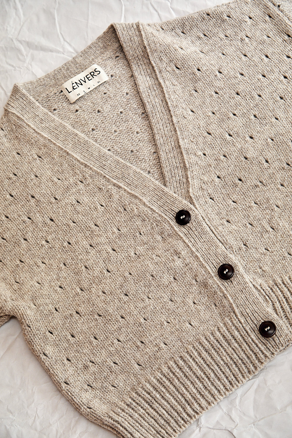 KATRINA Open Weave Cardigan in Merino Wool - Beige