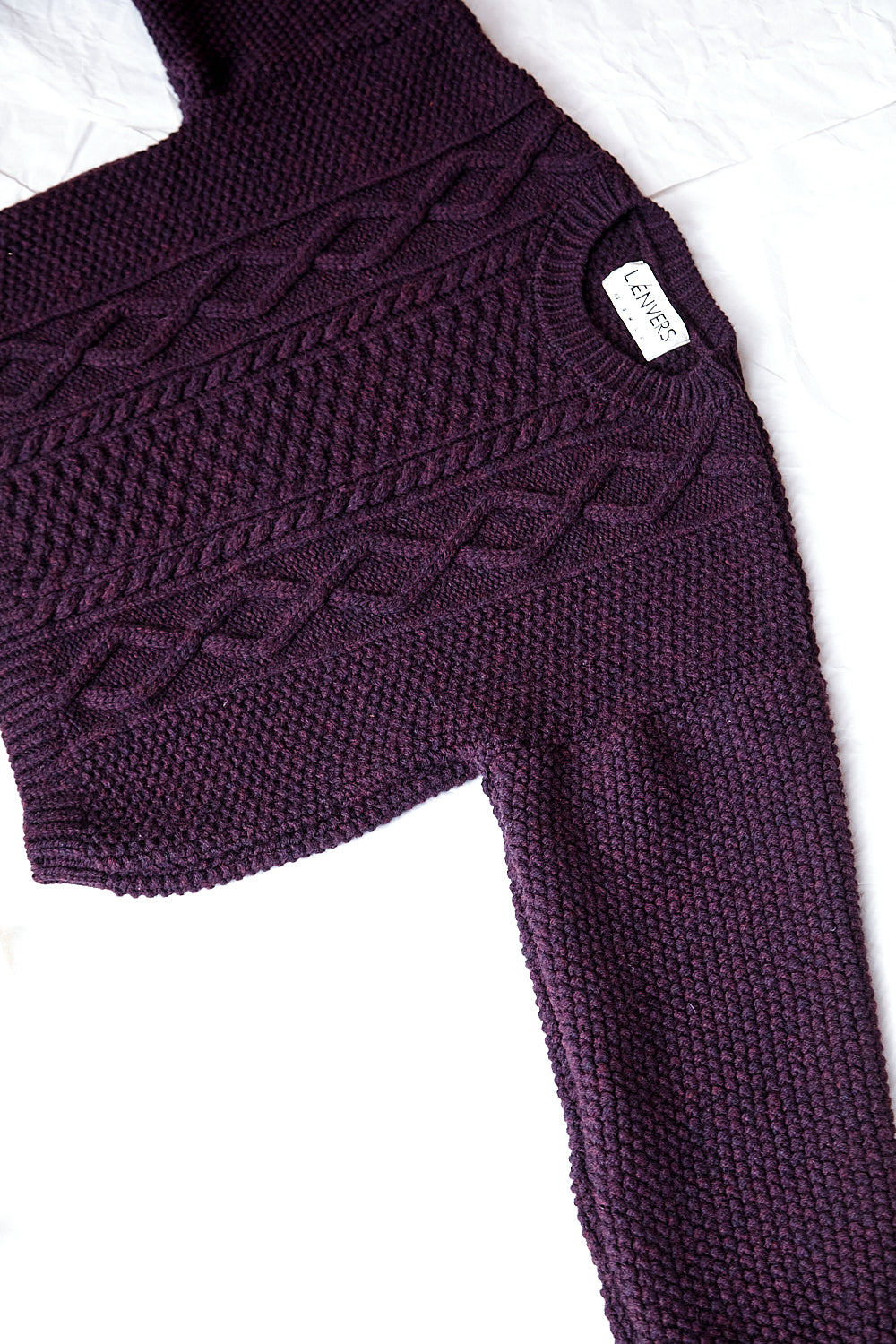 PAOLA Irish Cable Sweater in Merino Wool - Plum