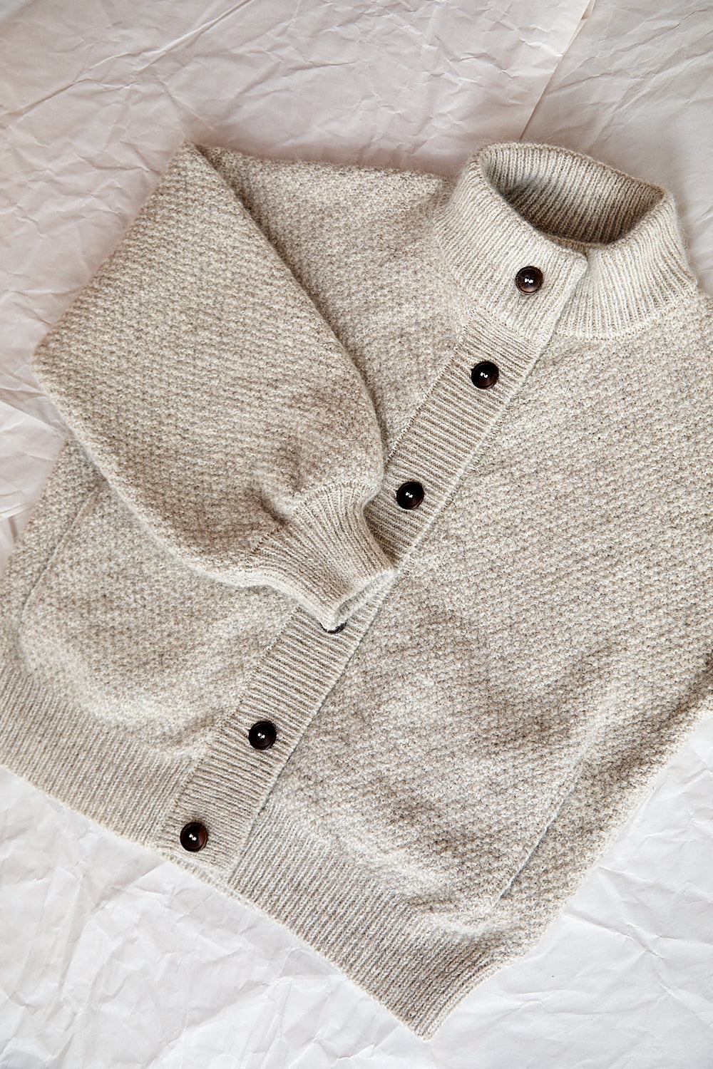 GEORGE High-Neck Cardigan Jacket in Merino-Mohair Wool - Beige