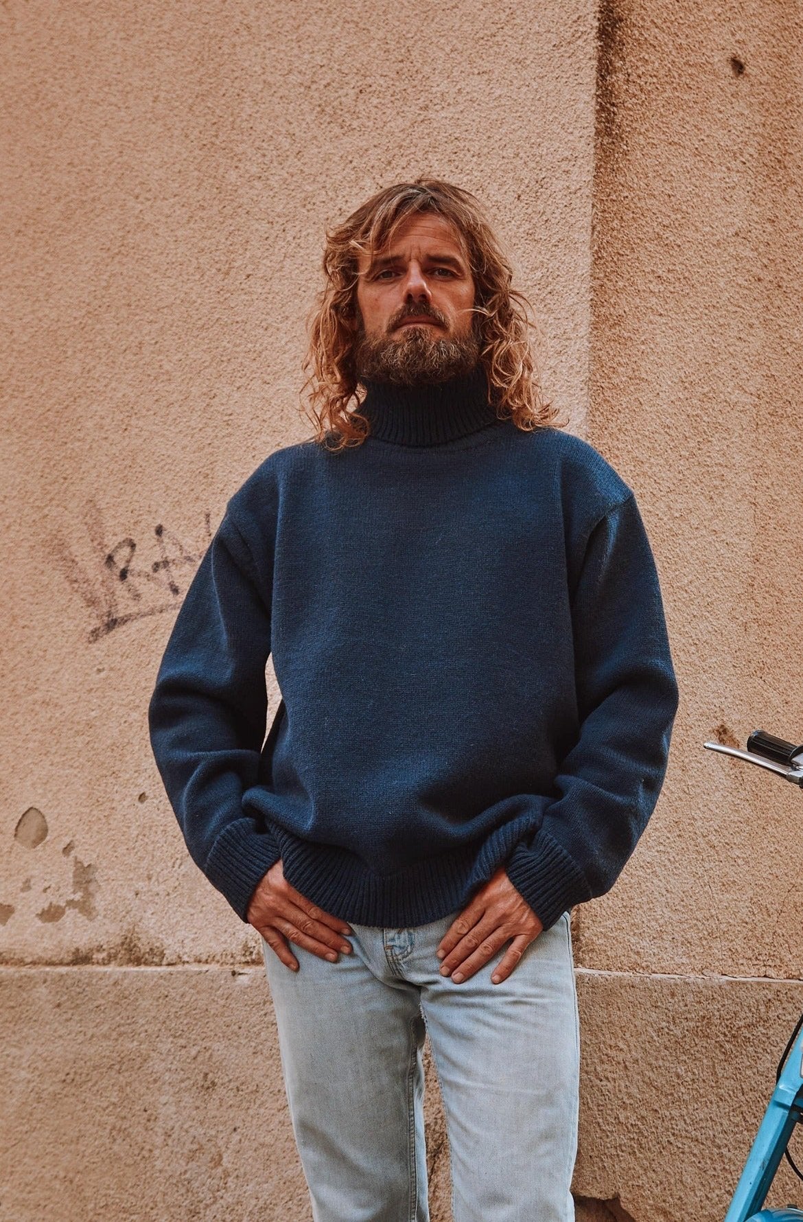 JACQUES Men Turtleneck Sweater in Merino Wool Navy