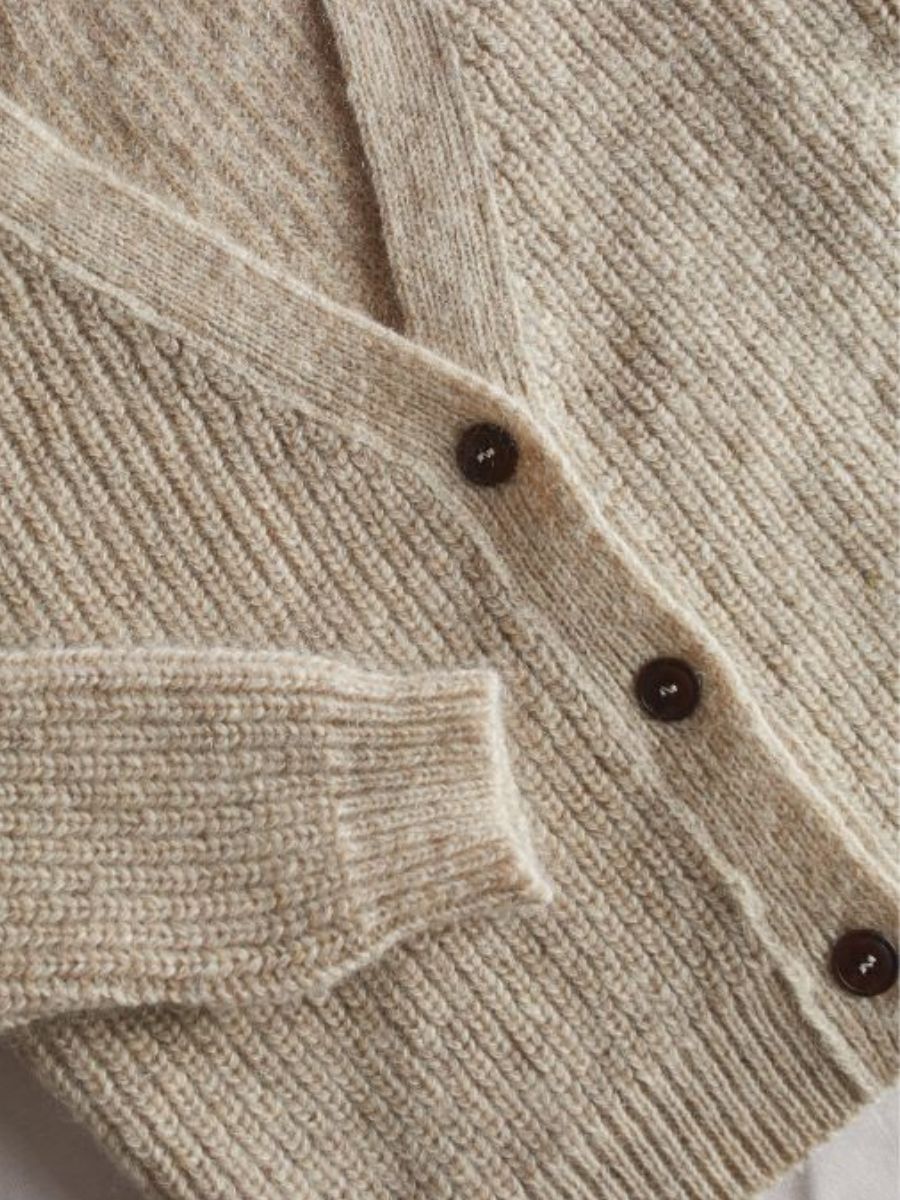 ANNA V-Neck Cardigan in Merino-Mohair Wool - Beige -100% cruelty free merino wool -  Spanish Merino Wool Cardigan - L'Envers