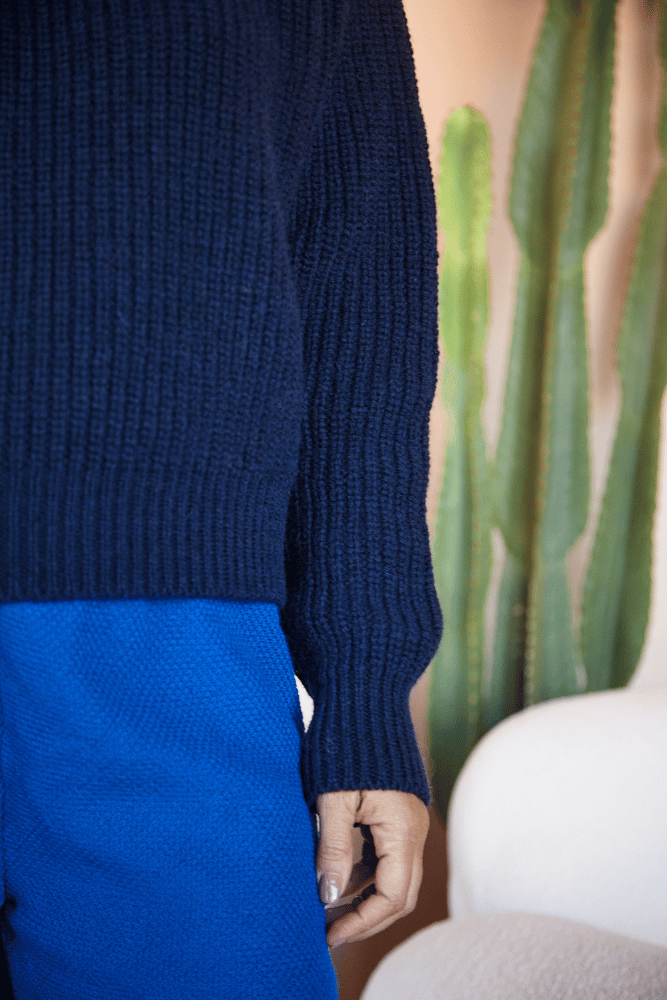 AGNES Crew Neck Sweater - 100% Cruelty Free Merino Wool in Navy Blue - Spanish Merino Wool Cardigan - L'Envers