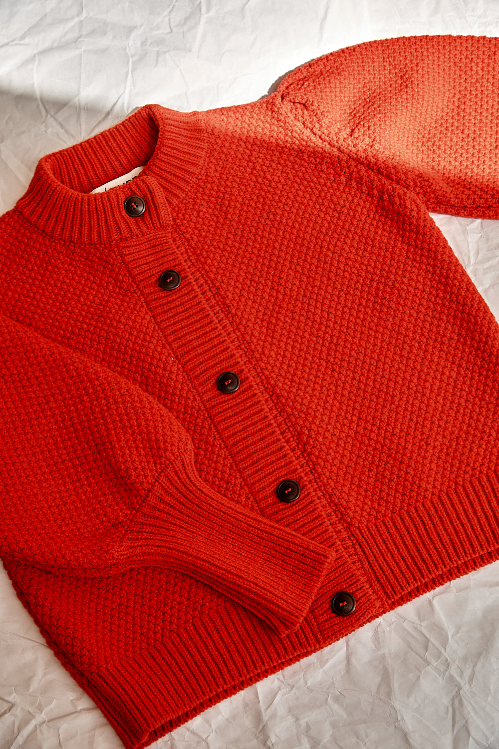 ANAIS Puff-Sleeve Cardigan in Merino Wool - Red