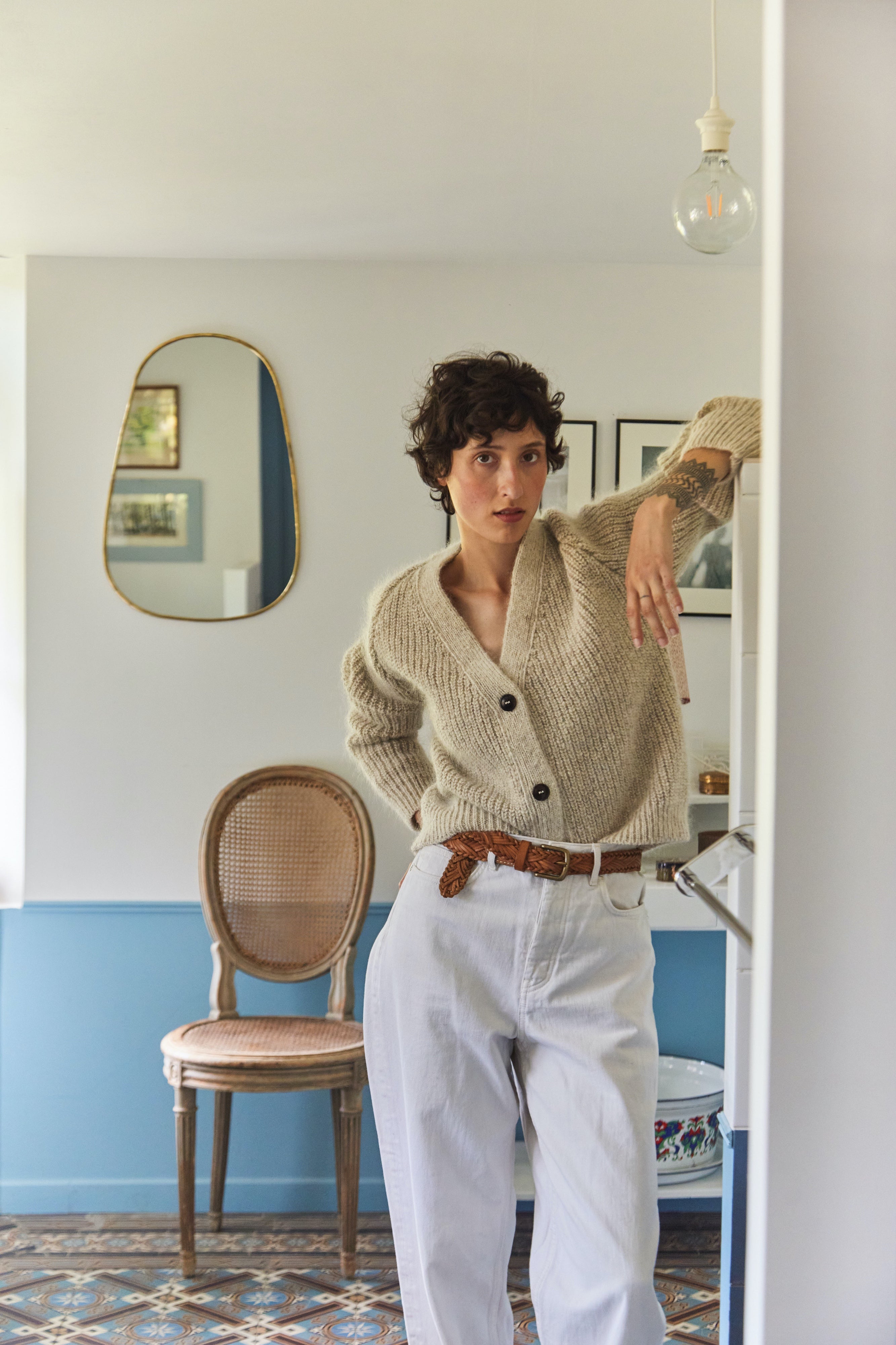 ANNA V-Neck Cardigan in Merino-Mohair Wool - Beige -100% cruelty free merino wool -  Spanish Merino Wool Cardigan - L'Envers