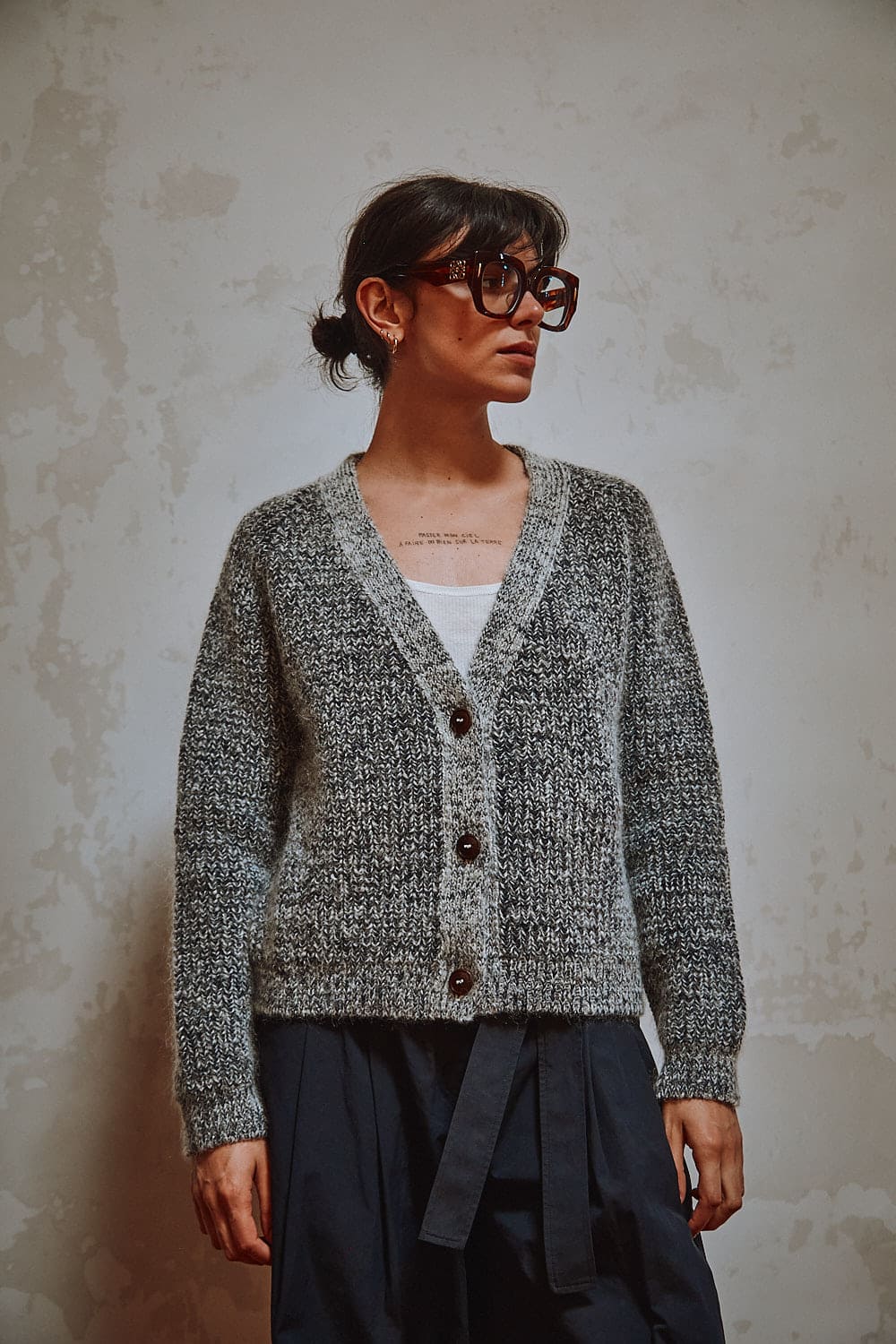 ANNA V-Neck Cardigan in Merino-Mohair Wool - Mottled Blue