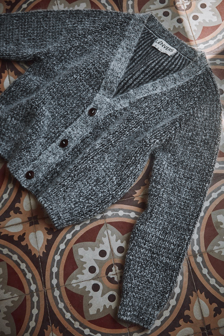 ANNA V-Neck Cardigan in Merino-Mohair Wool - Mottled Blue