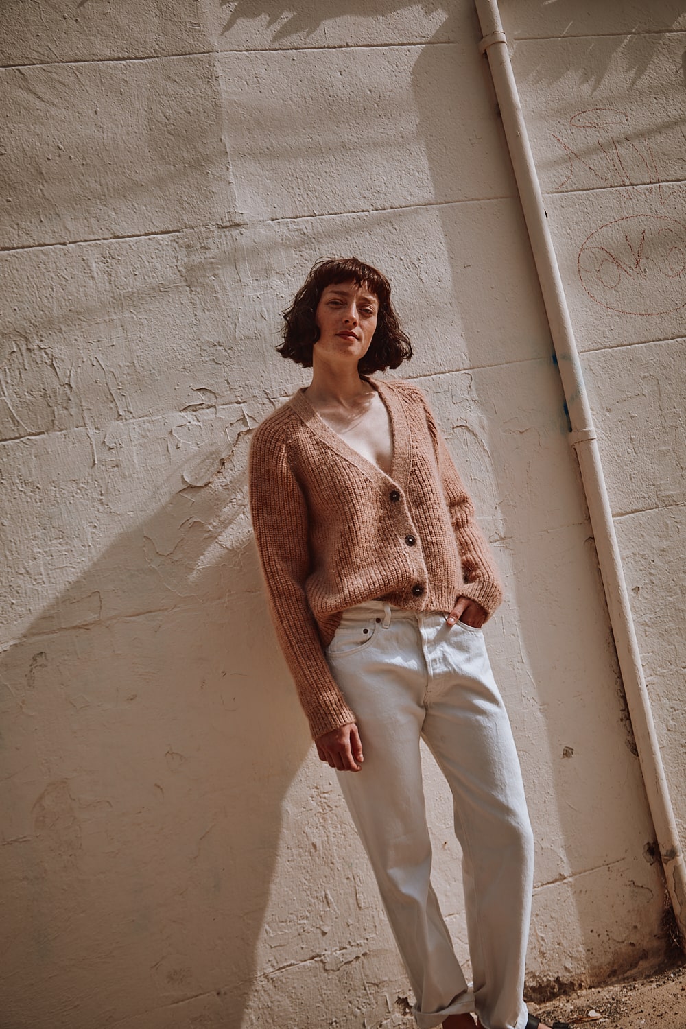 ANNA V-Neck Cardigan in Merino-Mohair Wool - Light Pink - 100% cruelty free and sustainable knitwear - Spanish Merino Wool Cardigan - L'Envers 