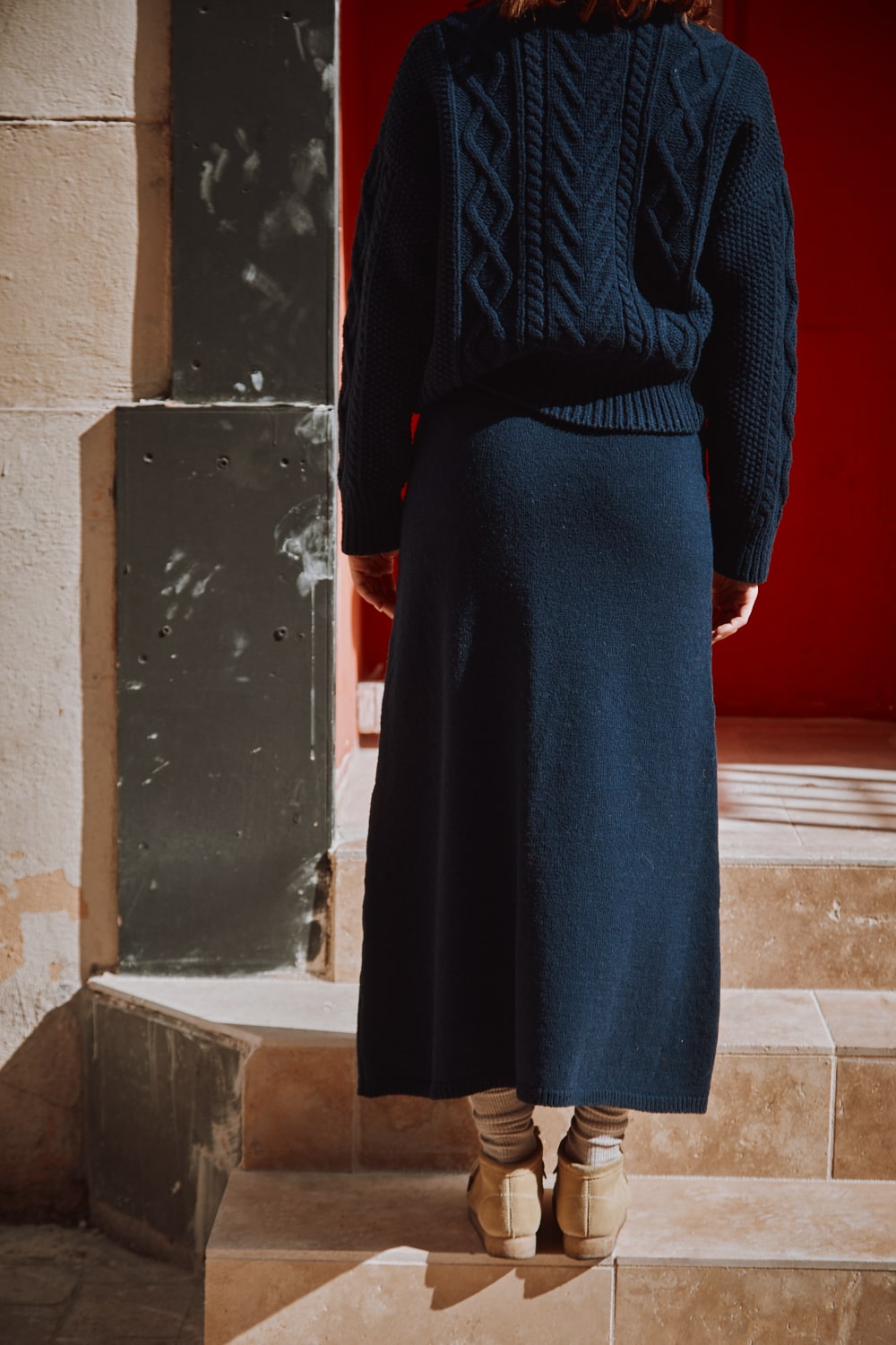 AUGUSTINE Flare Skirt in Merino Wool - Navy - 100% sustainable knitwear - Spanish Merino Wool Cardigan - L'Envers