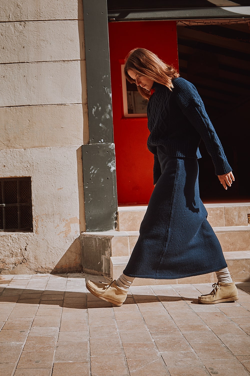 AUGUSTINE Flare Skirt in Merino Wool - Navy - 100% sustainable knitwear - Spanish Merino Wool Cardigan - L'Envers