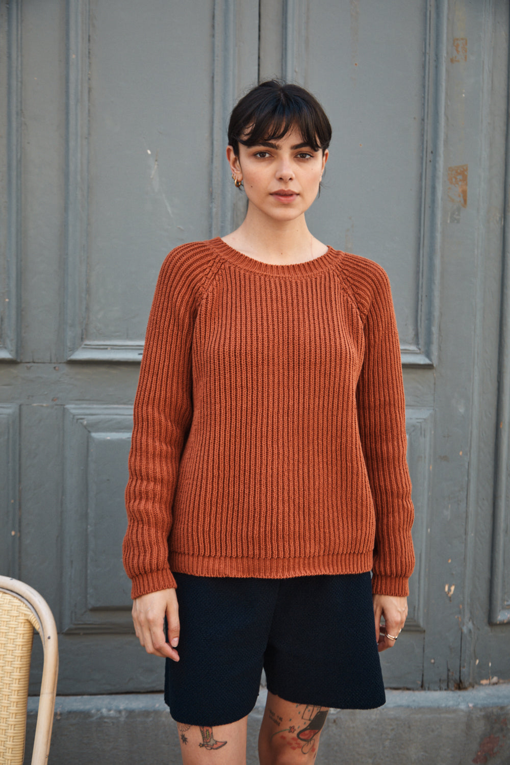 BRIGITTE Raglan Sweater in Organic Cotton - Earth Red