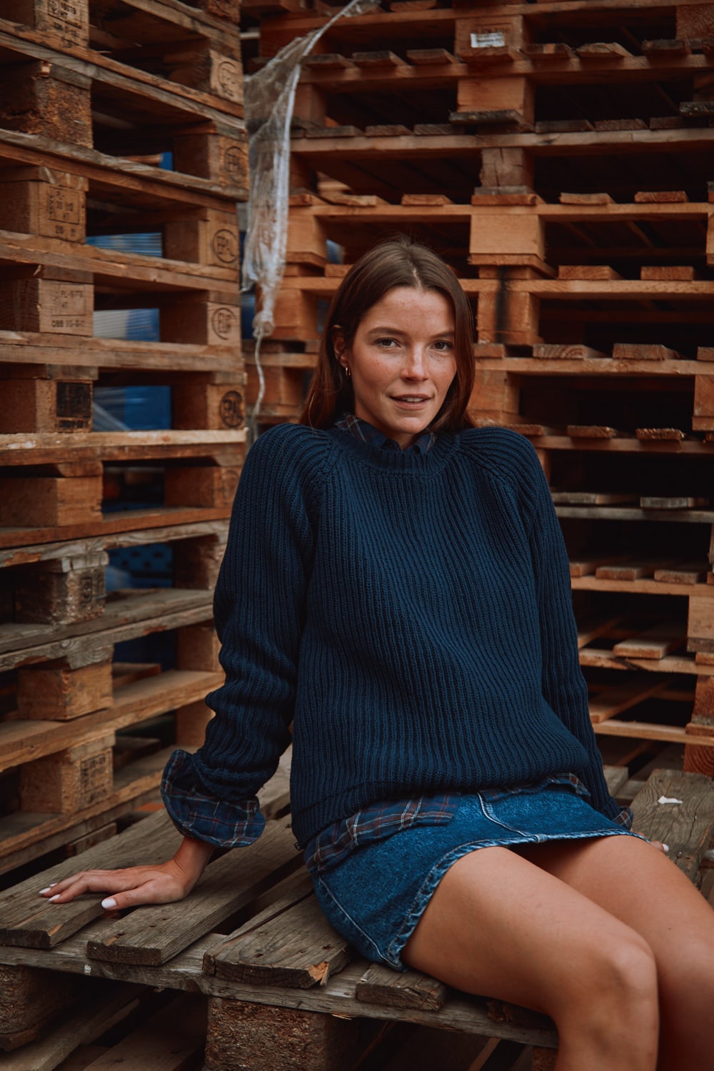 BRIGITTE Raglan Sweater in Organic Cotton - Navy - 100% sustainability sweater - L'envers