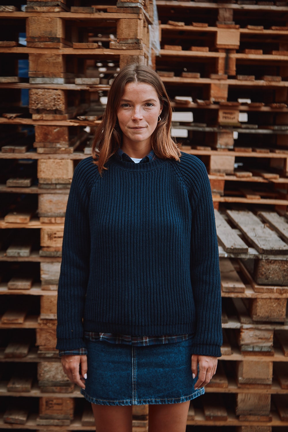 BRIGITTE Raglan Sweater in Organic Cotton - Navy - 100% sustainability sweater - L'envers