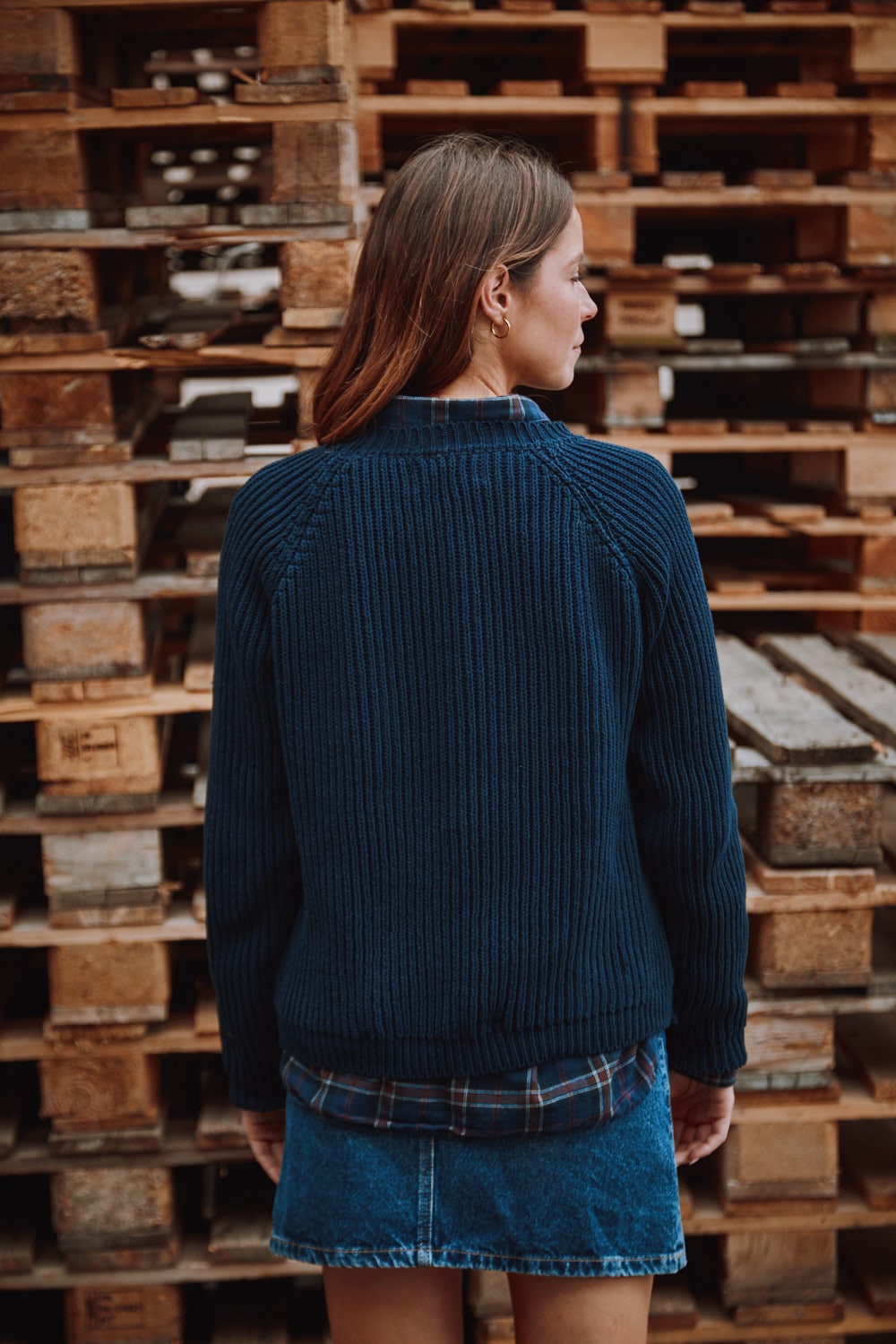 BRIGITTE Raglan Sweater in Organic Cotton - Navy - 100% sustainability sweater - L'envers