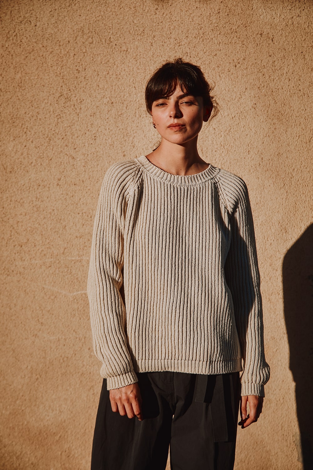 BRIGITTE Raglan Sweater in Organic Cotton - Off-White - 100% cruelty-free sustainable knitwear - L'envers