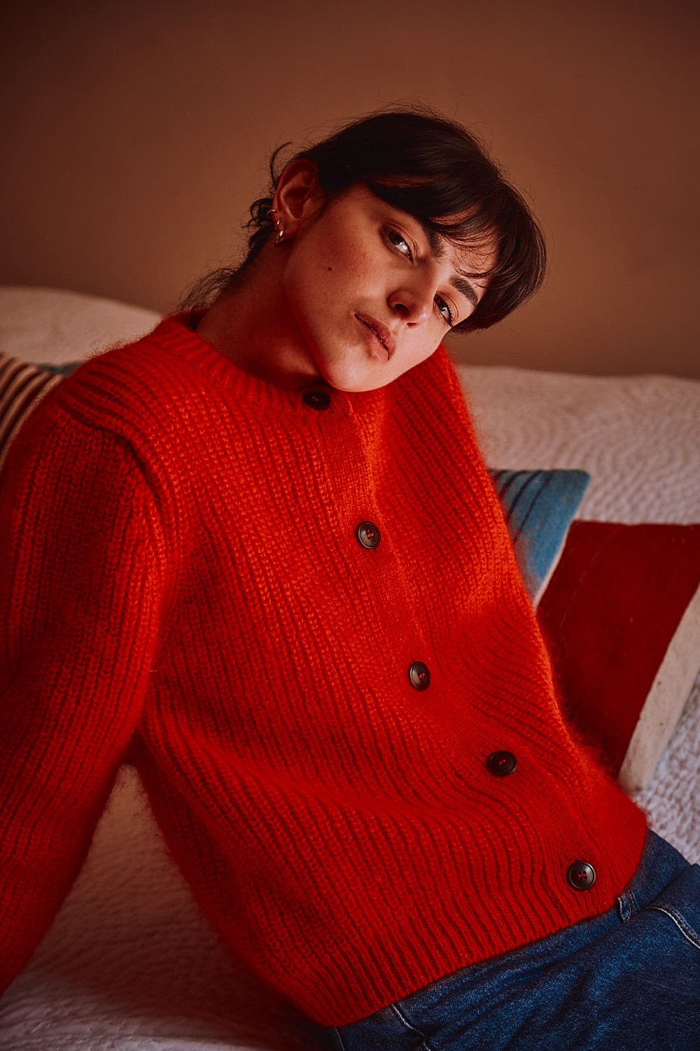 CHARLOTTE Cardigan in Red - Cruelty Free Mohair & Merino Wool - L'Envers