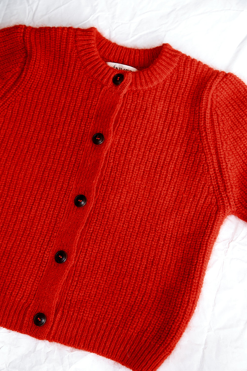 CHARLOTTE Round-Neck Cardigan in Merino-Mohair Wool - Red