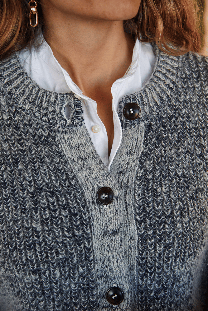 CHARLOTTE Cardigan in mottled blue - Cruelty Free Mohair & Merino Wool - L'Envers