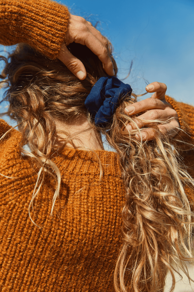 SCRUNCHY hair tie in indigo upcycled cotton