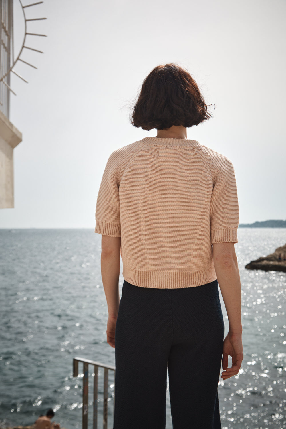 CLARISSE Short-Sleeve Cardigan in Organic Cotton - Powder Pink