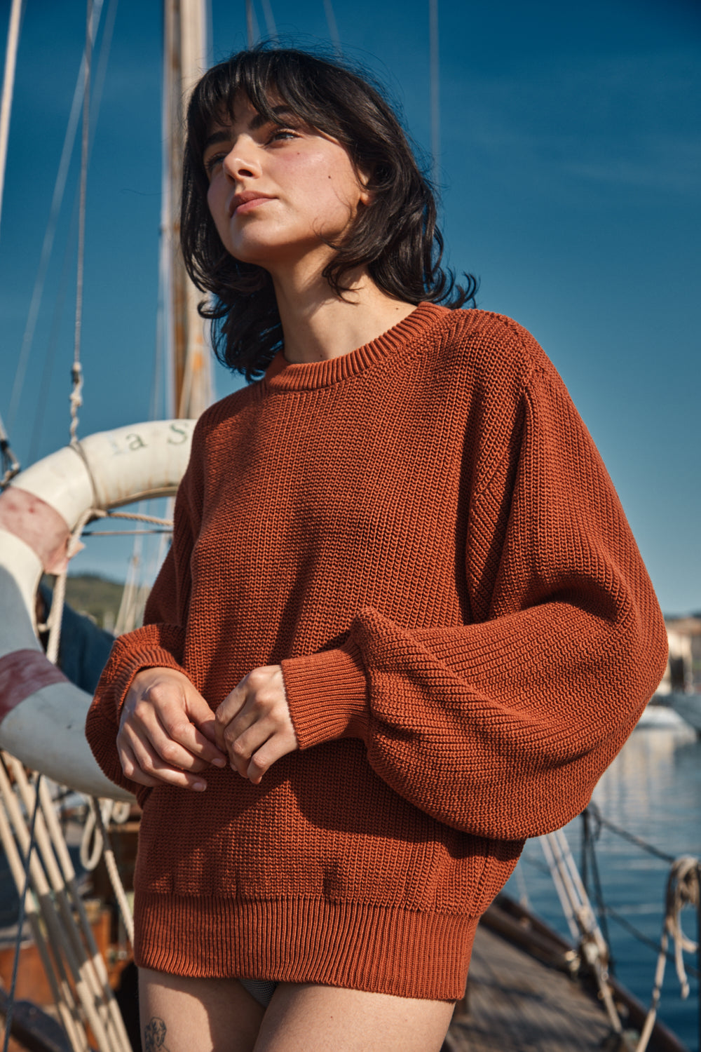 CLEMENTINE Batwing Sweater in Organic Cotton - Earth Red