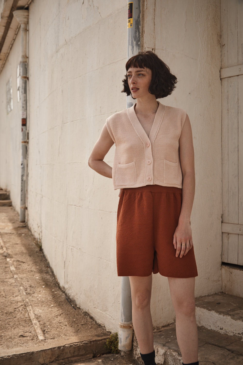 ELEONORE Sleeveless V-Neck Cardigan in Organic Cotton - Powder Pink