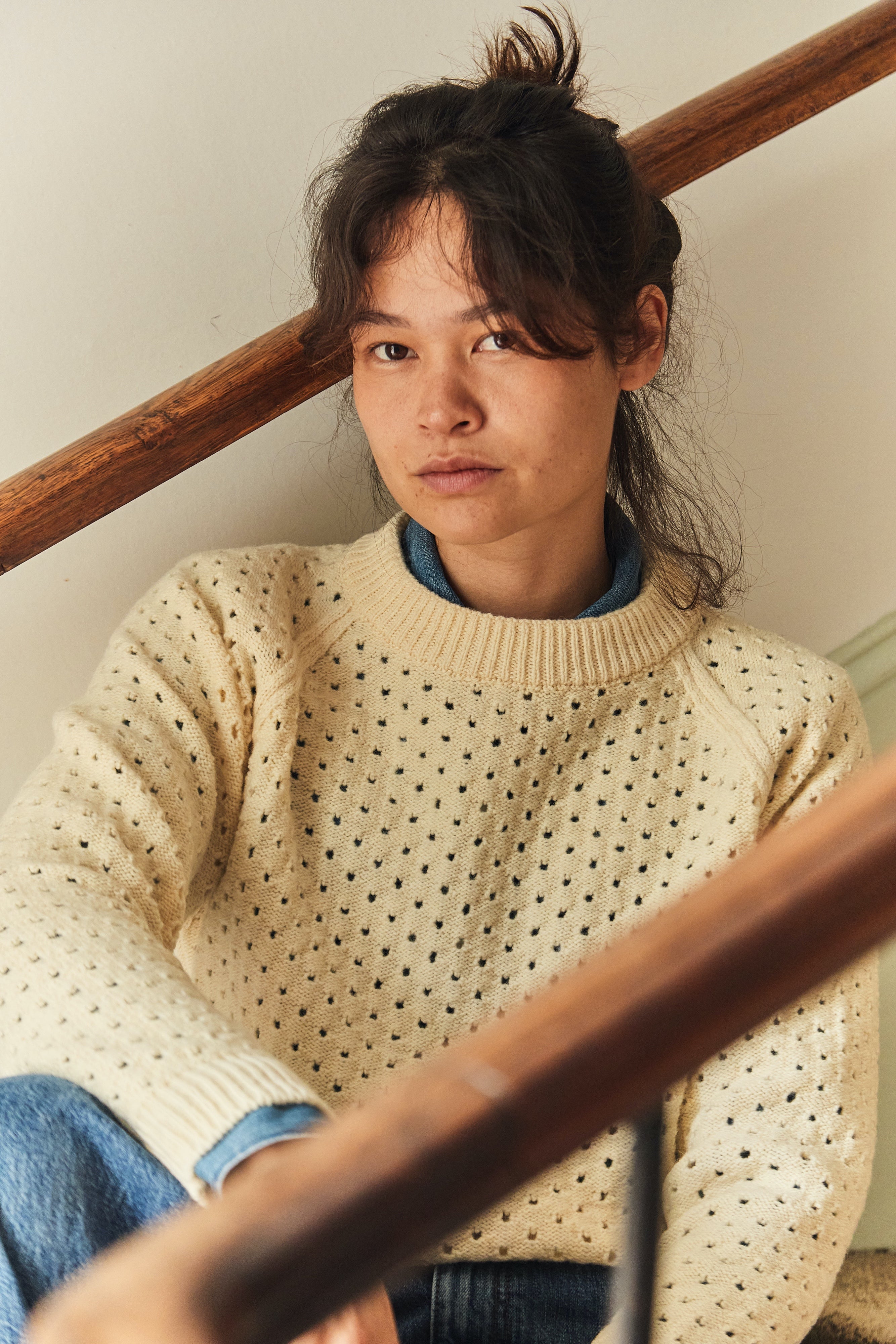 FLORENCE Open-Weave Sweater in Merino Wool - Off-White