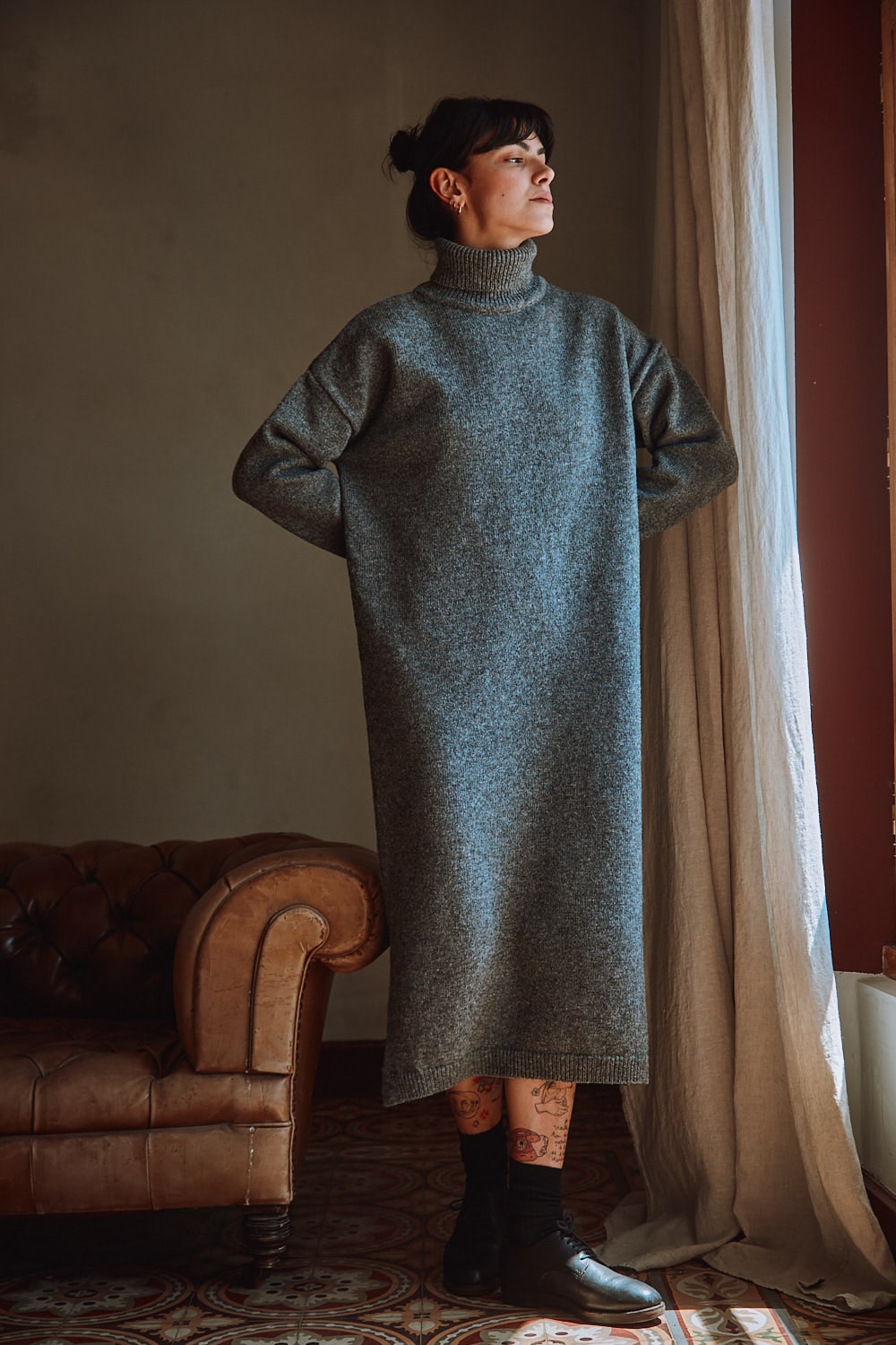 FREYA Wool Dress in Ash Grey - 100% Cruelty Free Merino Wool - L'Envers