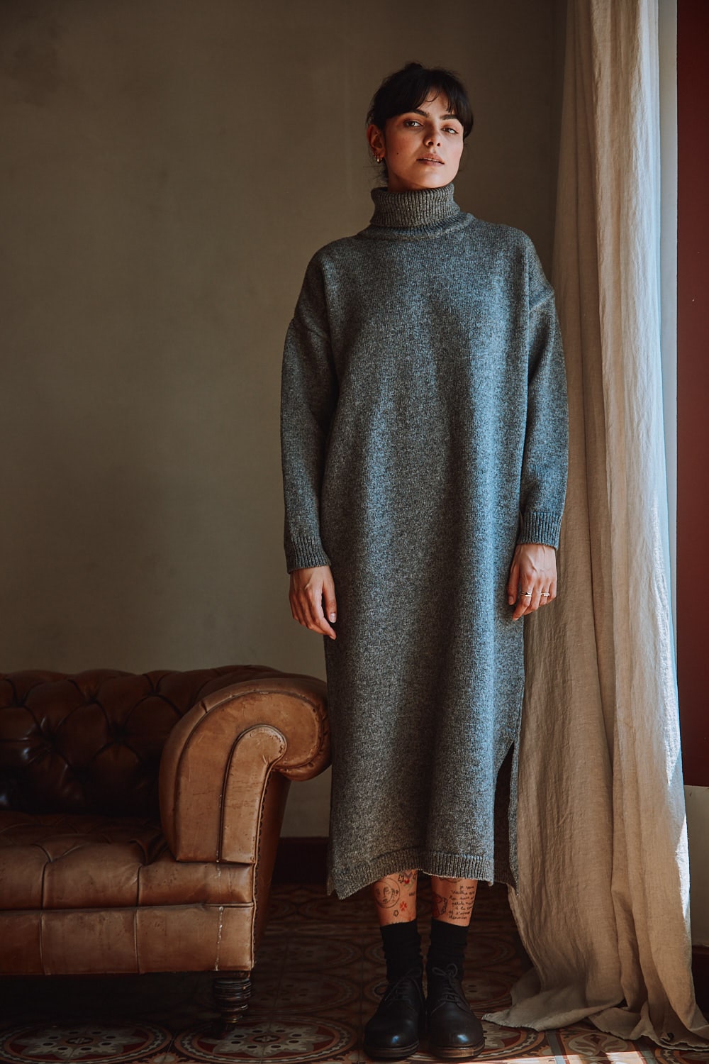 FREYA Wool Dress in Ash Grey - 100% Cruelty Free Merino Wool - L'Envers