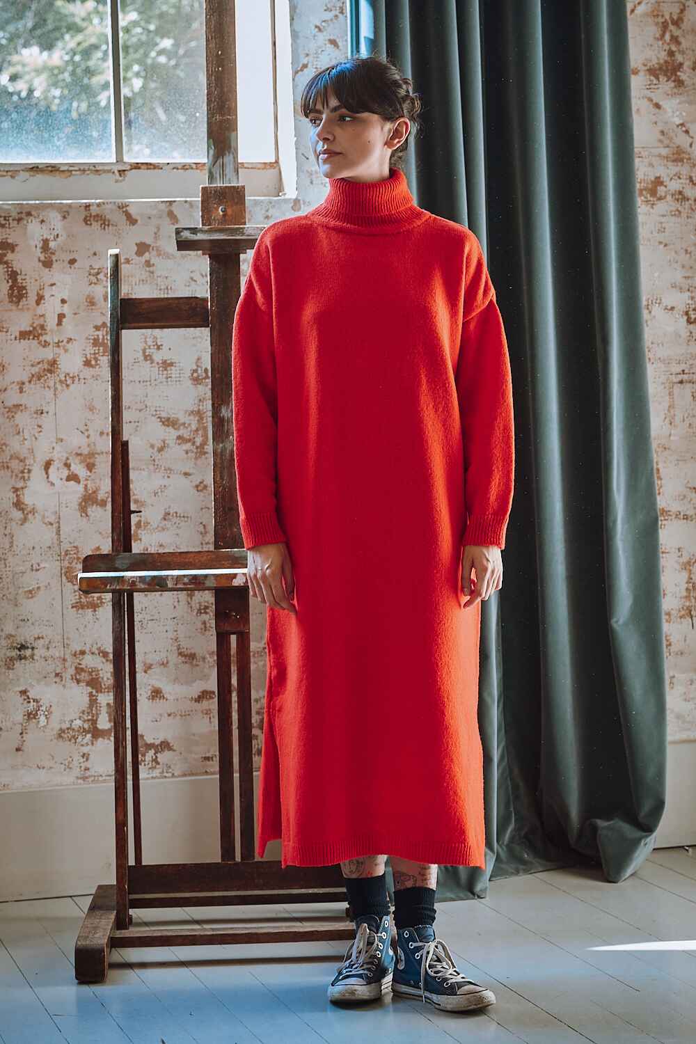 FREYA Wool Dress in Red - 100% Cruelty Free Merino Wool - L'Envers