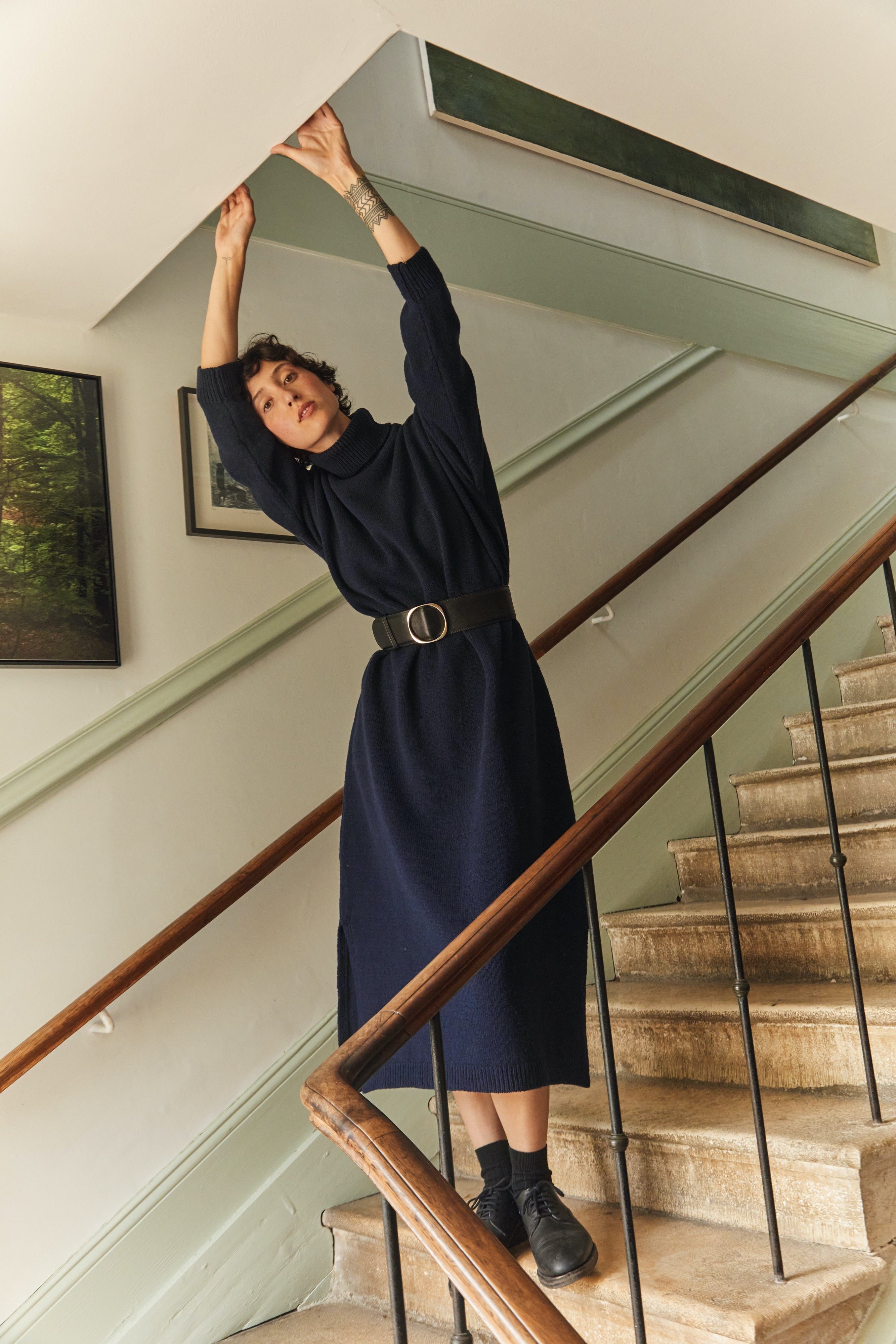 FREYA dress - 100% Cruelty Free Merino Wool in navy blue - Spanish Merino Wool dress  - L'Envers