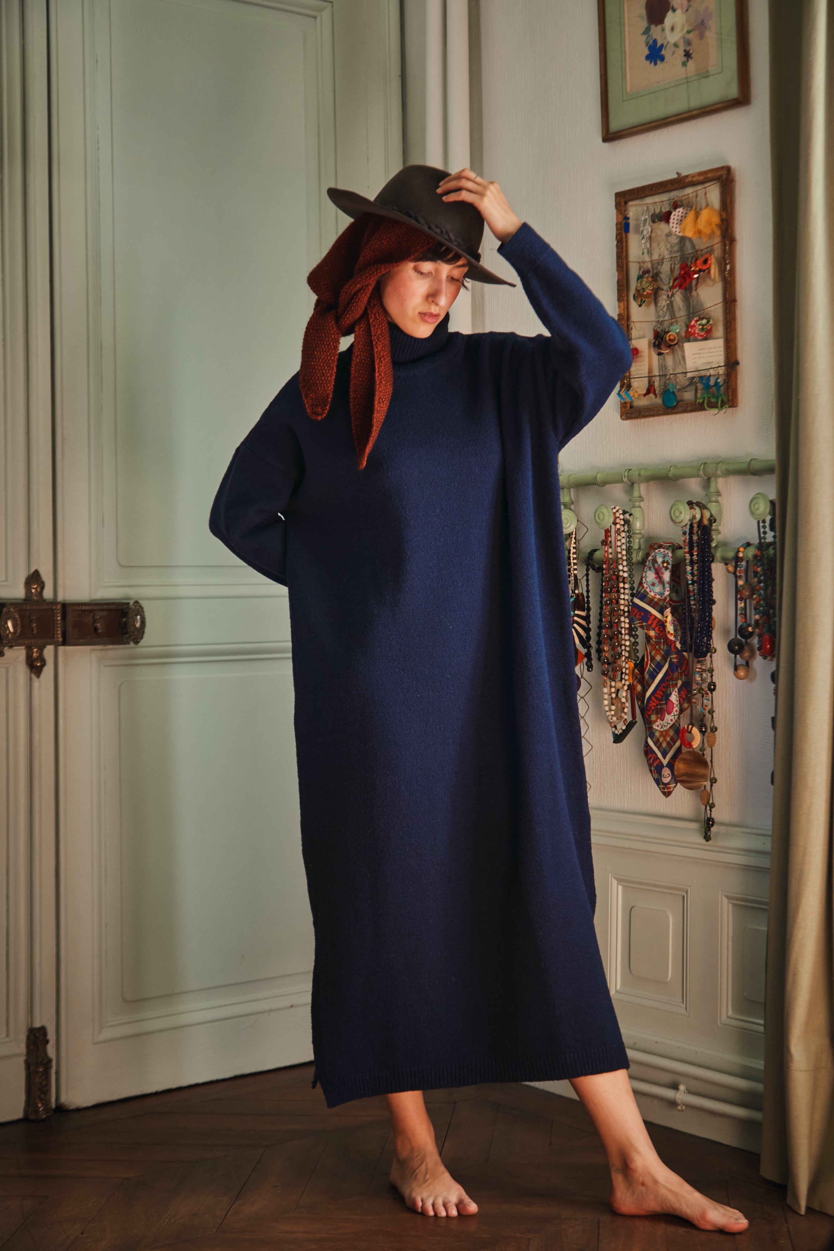 FREYA dress - 100% Cruelty Free Merino Wool in navy blue - Spanish Merino Wool dress  - L'Envers