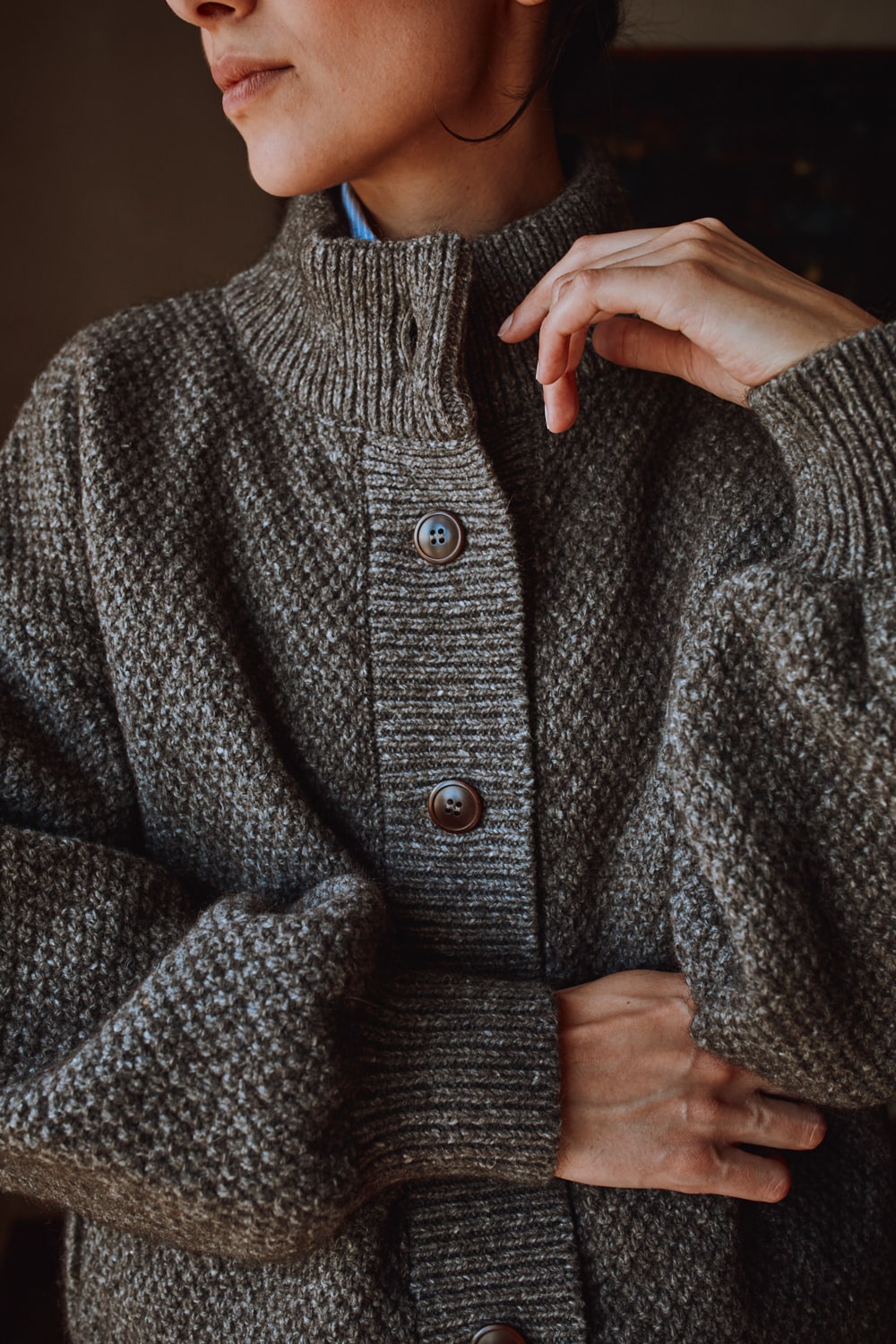 GEORGE High-Neck Cardigan Jacket in Yak-Merino Wool - Brown - 100% sustainable knitwear - L'envers