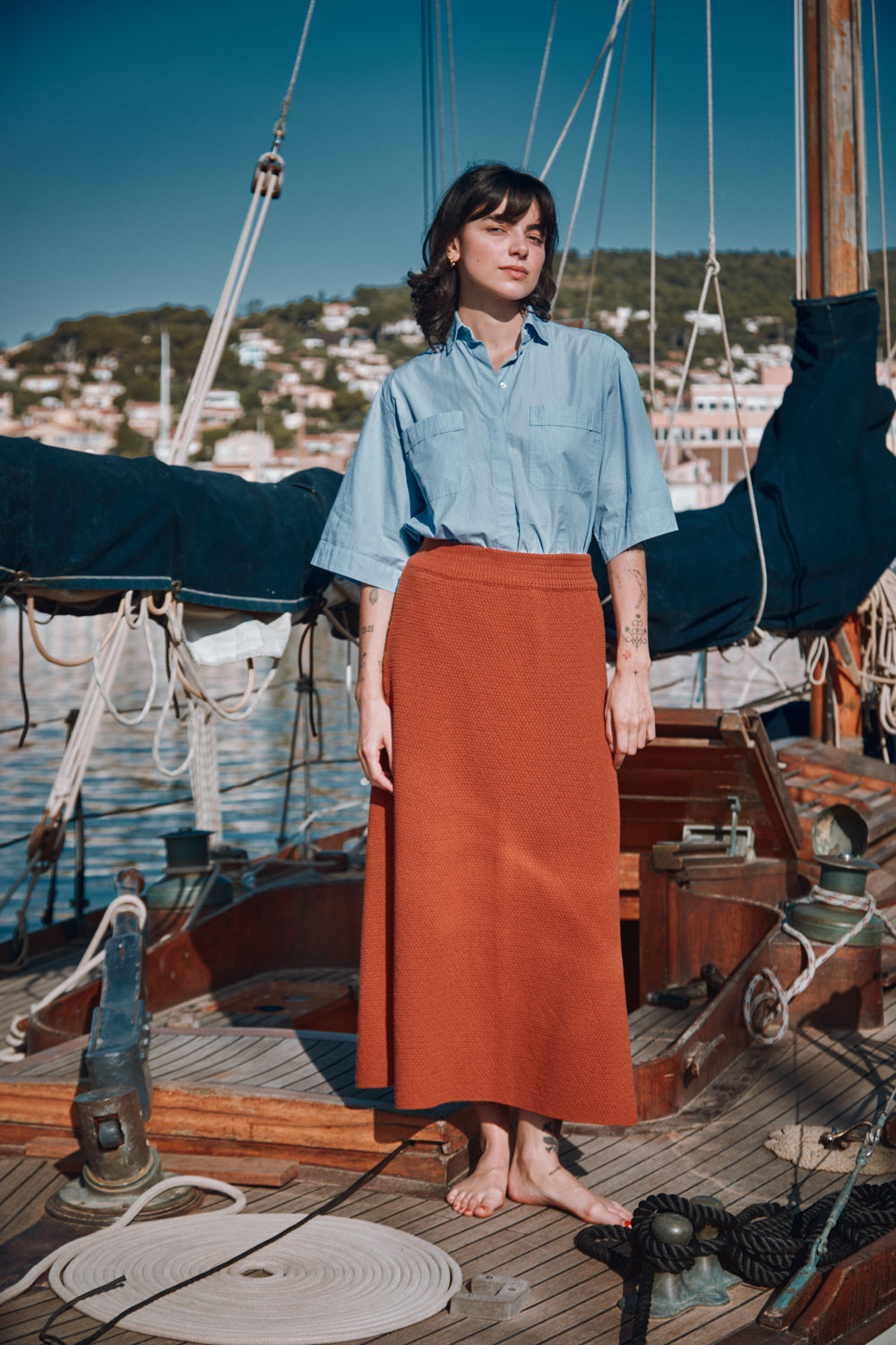 GILDA Long Skirt in Organic Cotton - Earth Red