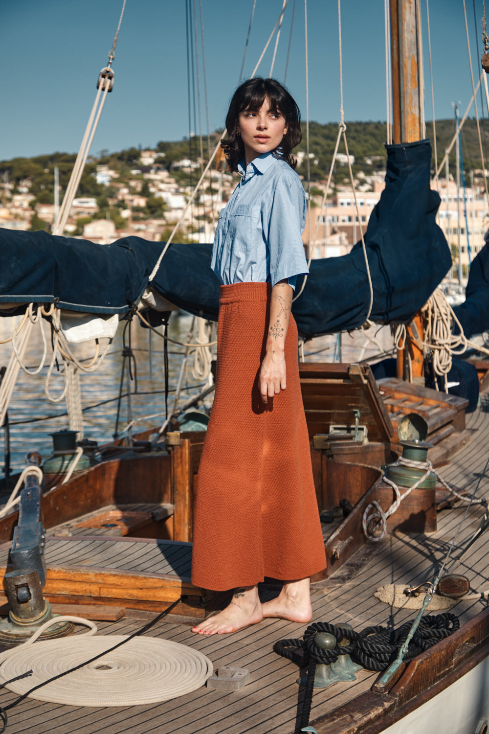 GILDA Flare Skirt in Organic Cotton - Earth Red