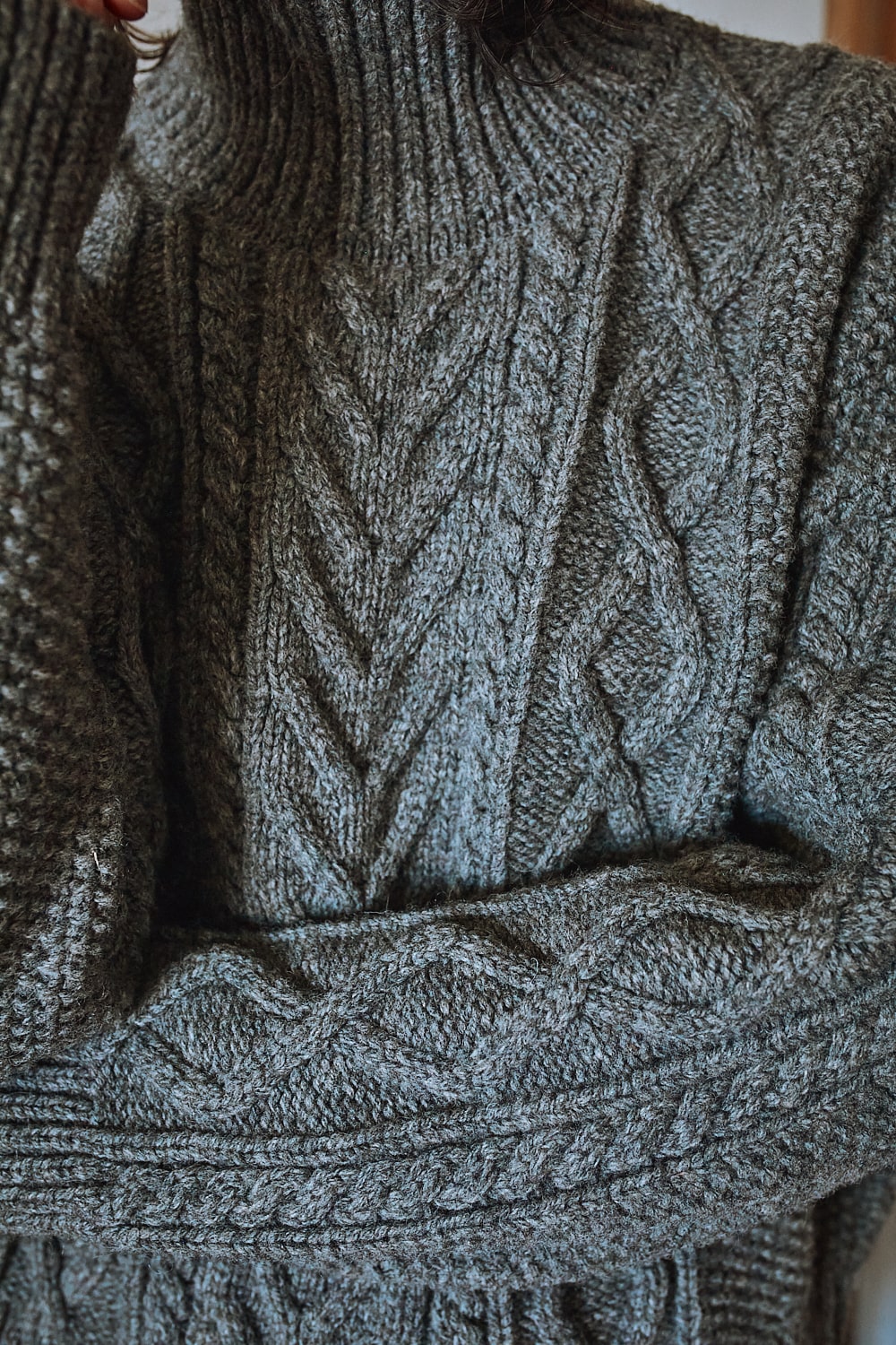 Grey cable knit fashion sweater