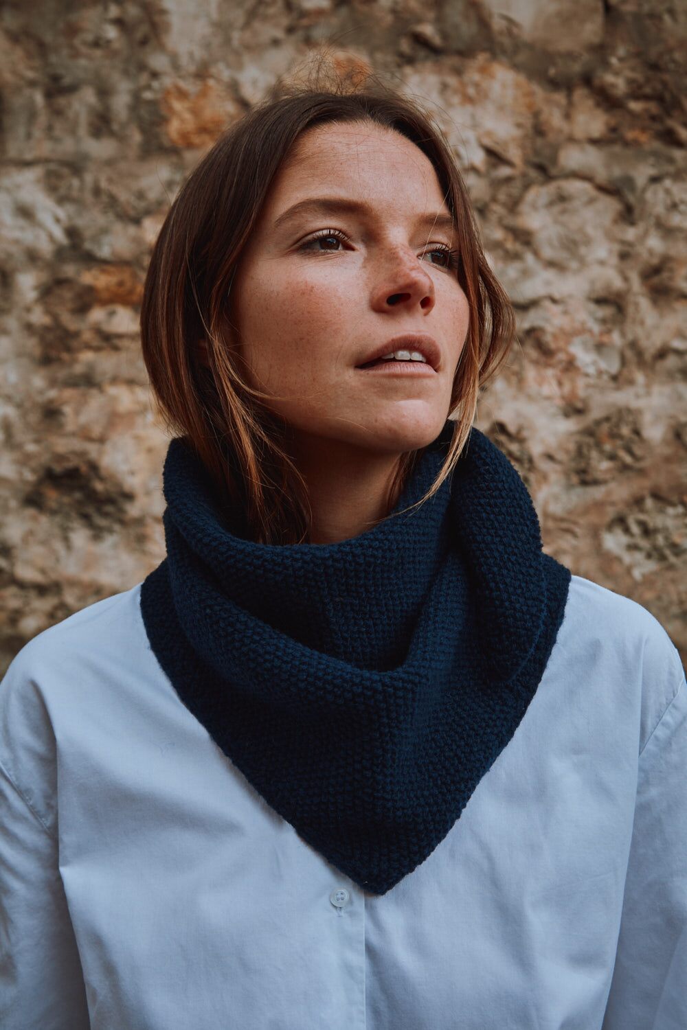 HORTENSE Bandana in Merino Wool - Navy