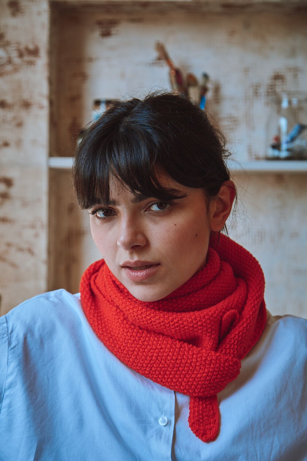 HORTENSE Bandana in Merino Wool - Red