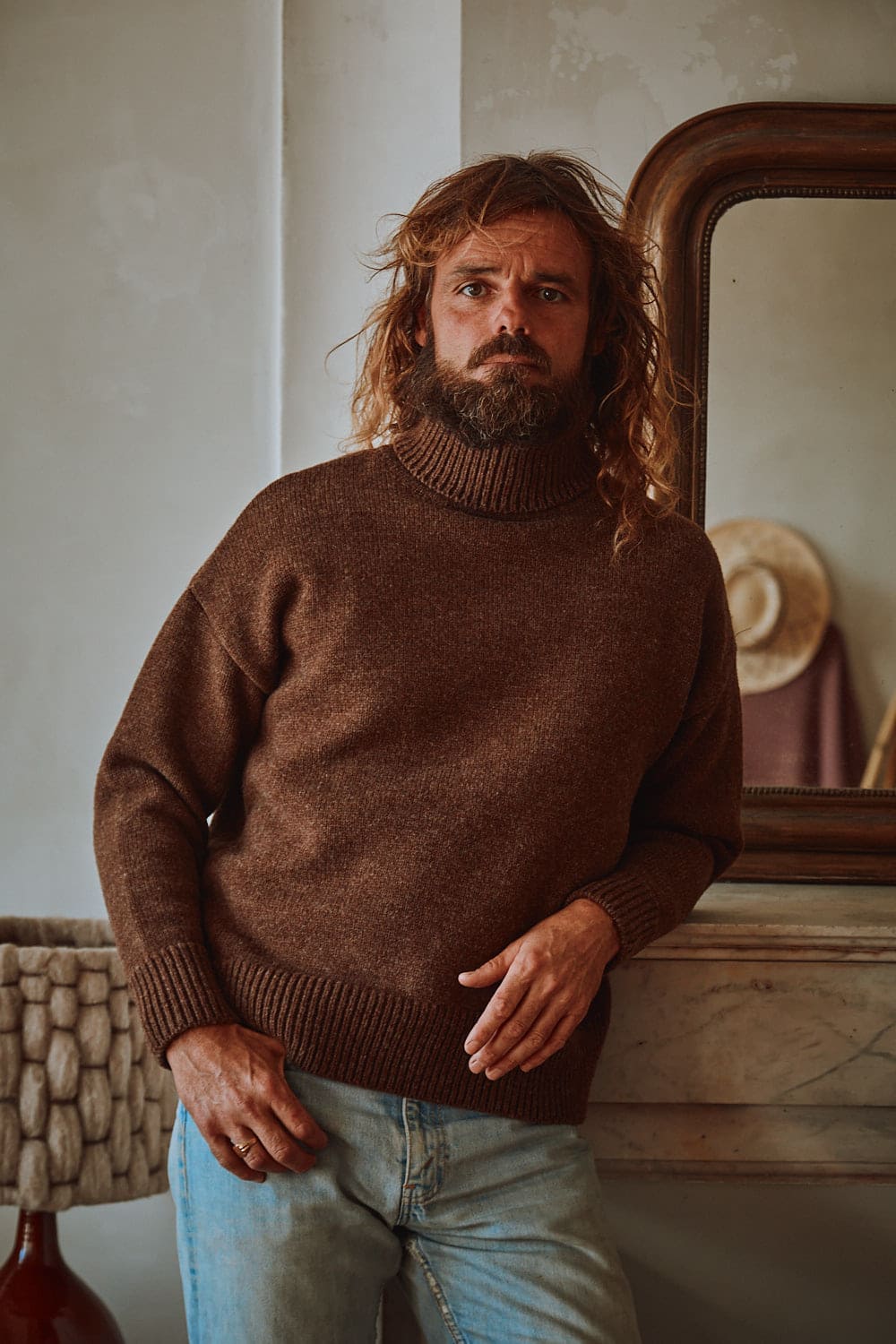 JACQUES Men Turtleneck Sweater in Merino Wool - Chocolate | L'Envers