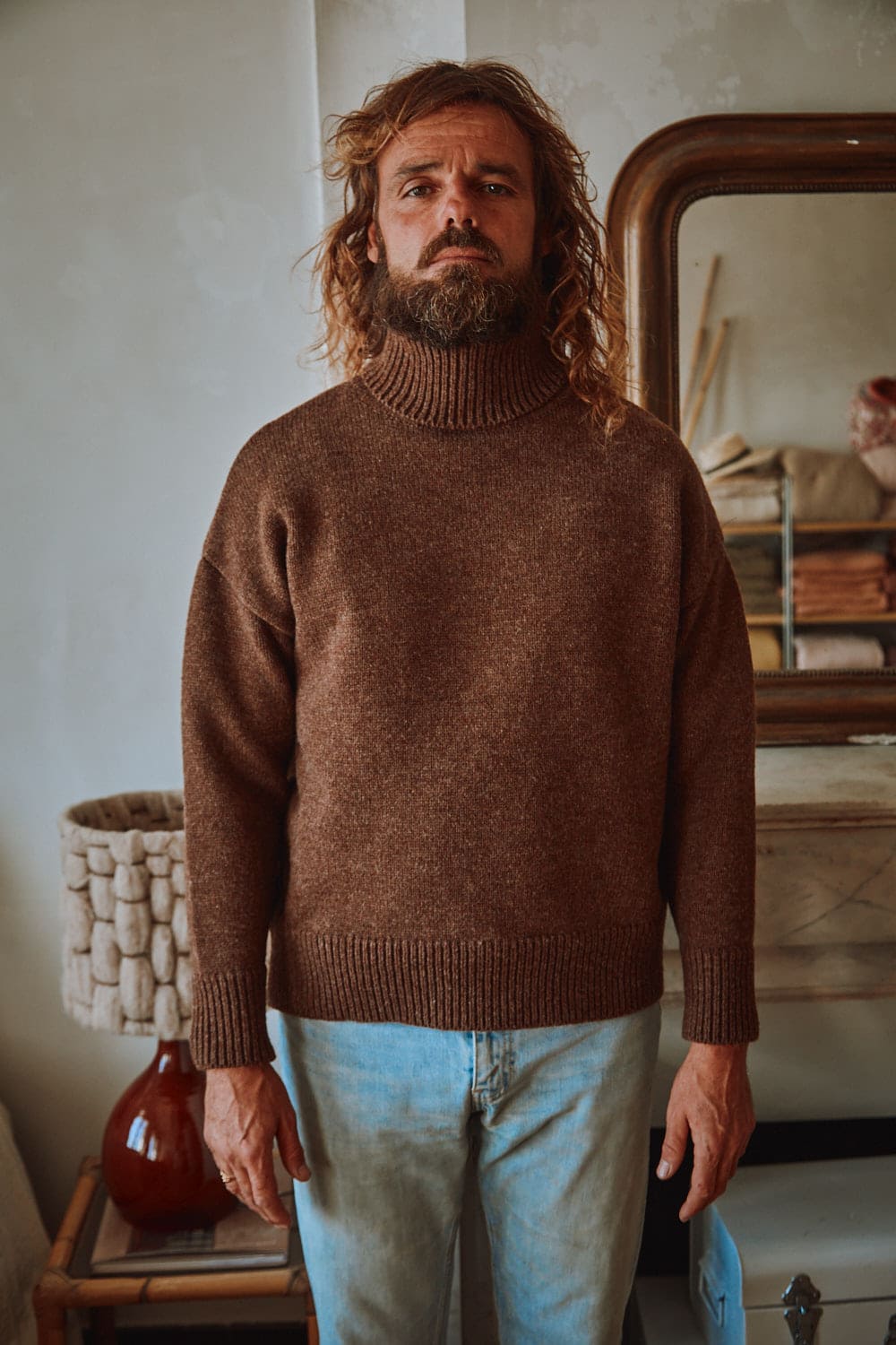 JACQUES Men Turtleneck Sweater in Merino Wool - Chocolate | L'Envers