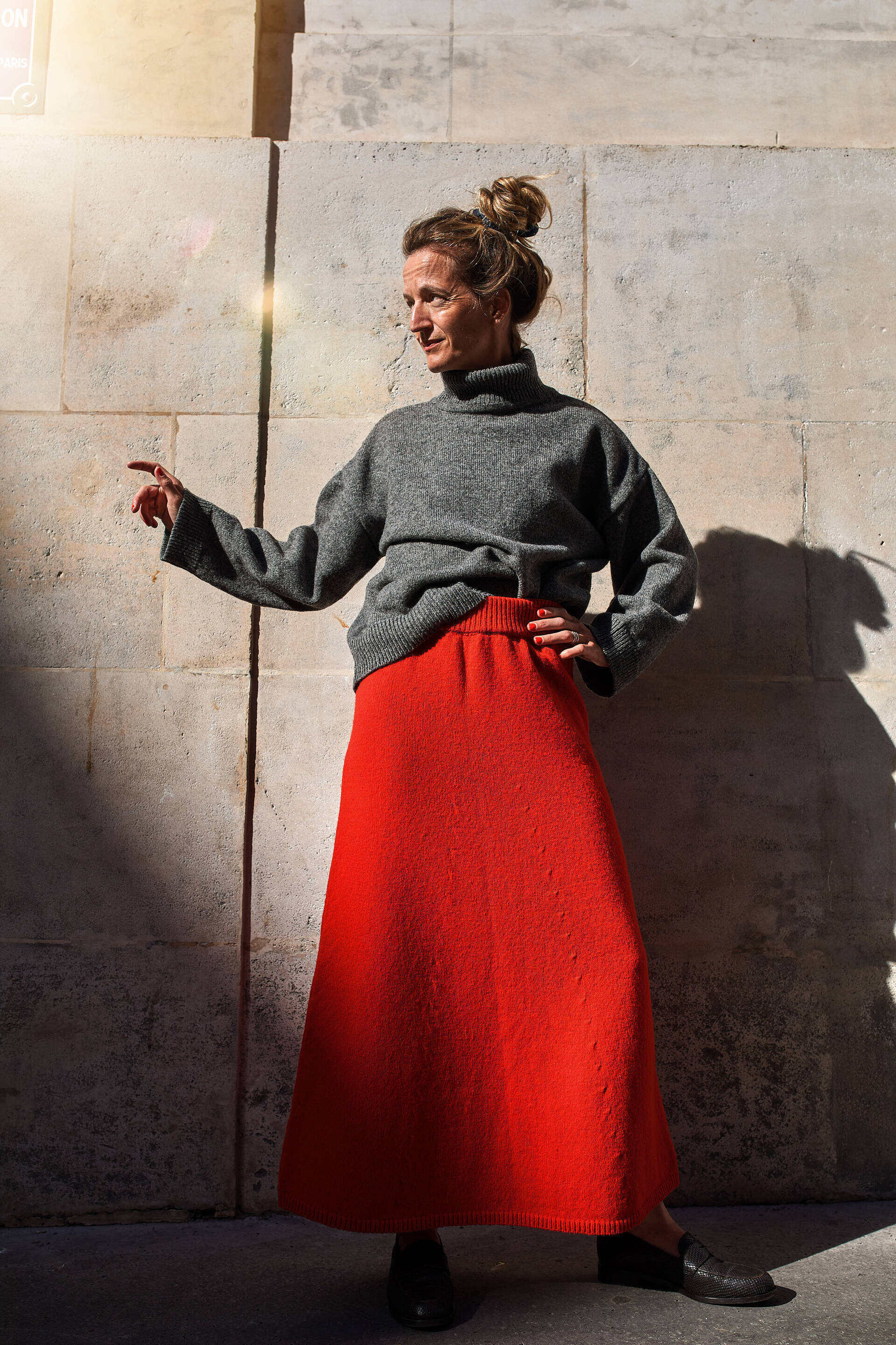 AUGUSTINE Flare Skirt in Merino Wool - Red | L'Envers