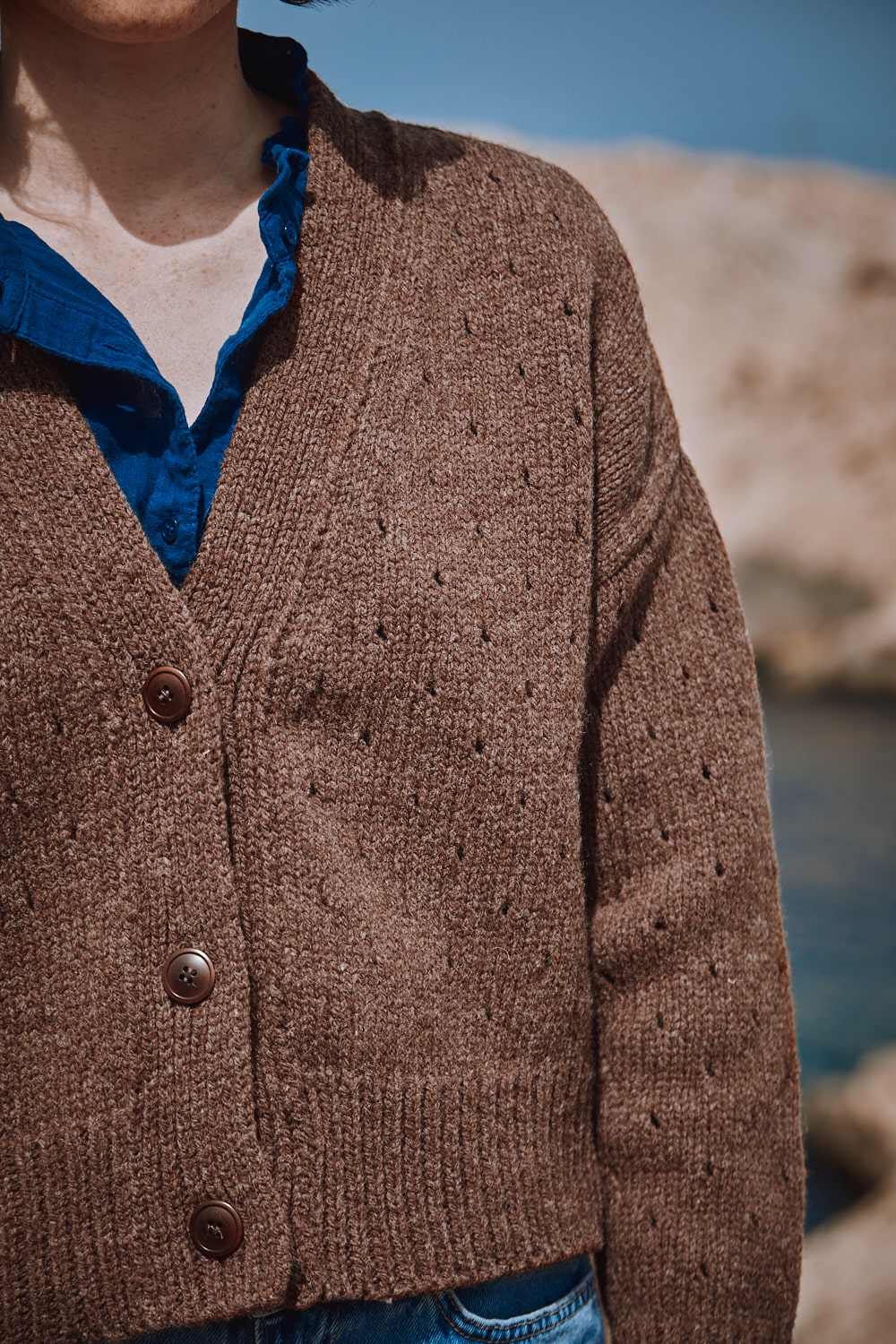 KATRINA Open Weave Cardigan in Merino Wool - Chocolate, 100% cruelty free sustainable clothing , L'envers