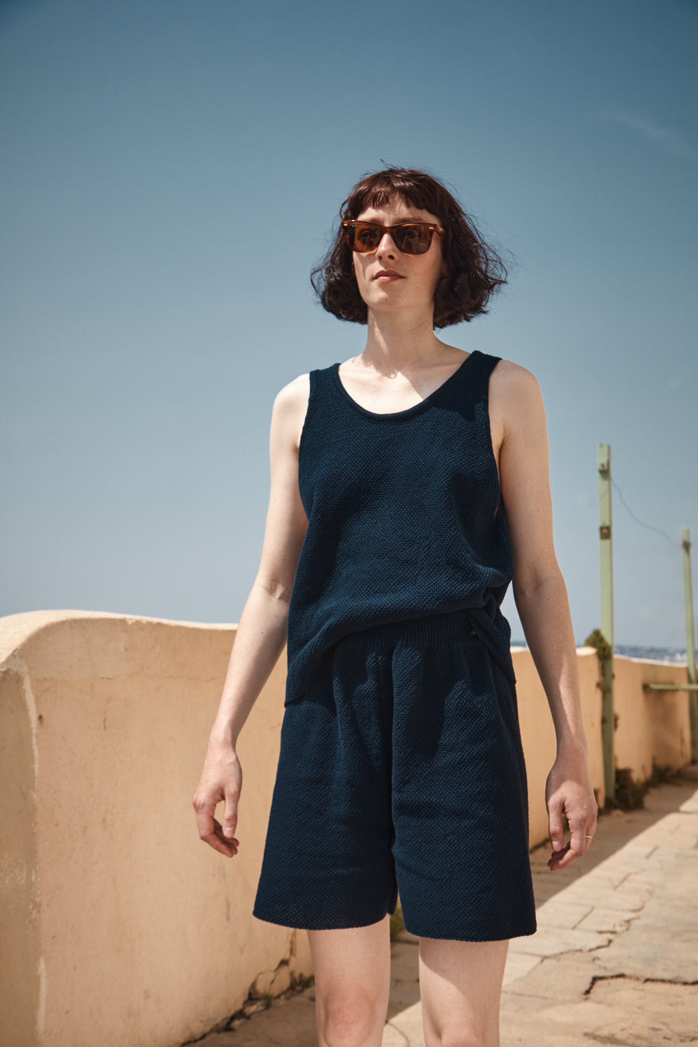 BILLIE Knitted Shorts in Organic Cotton - Navy Blue