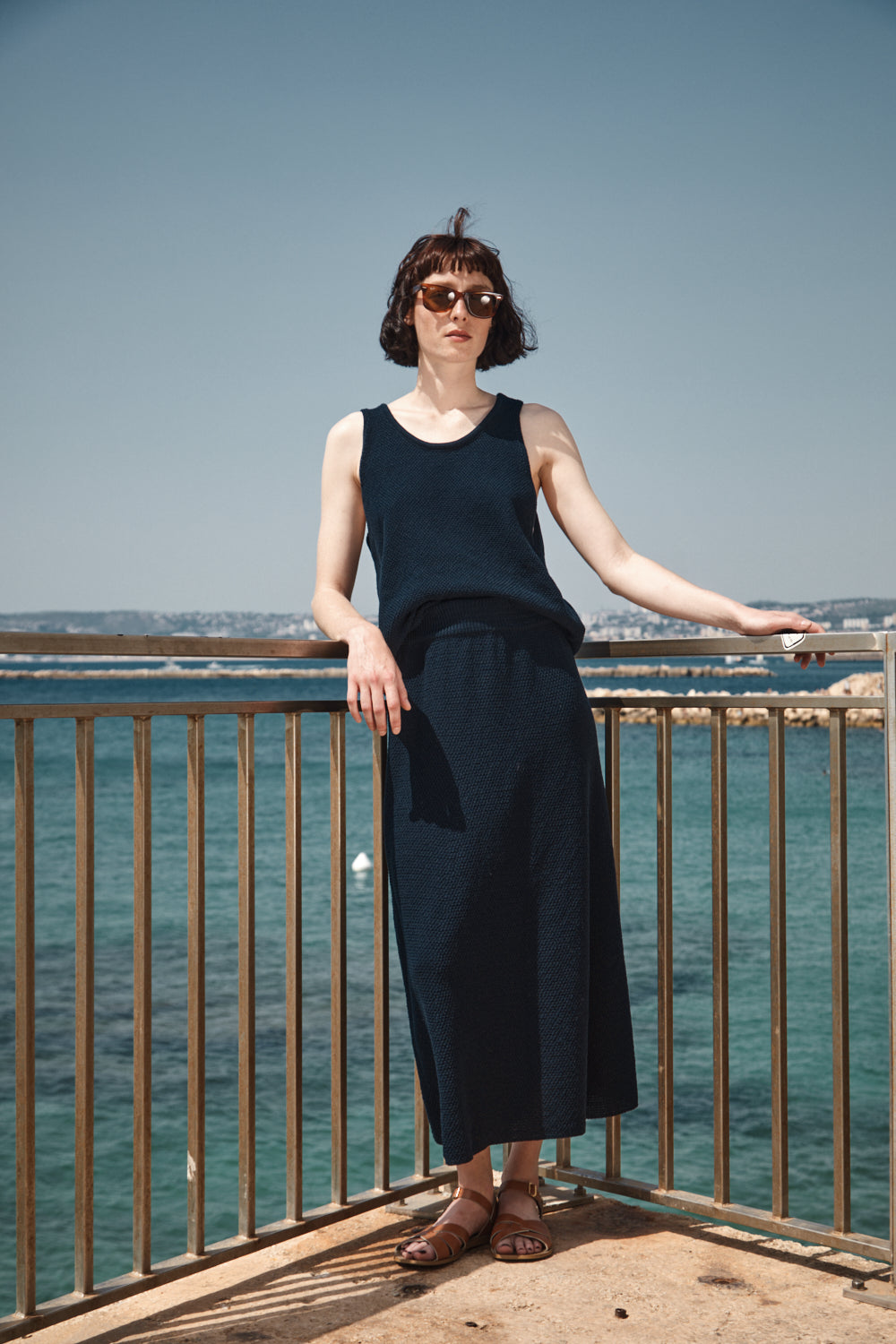 GILDA Long Skirt in Organic Cotton - Navy